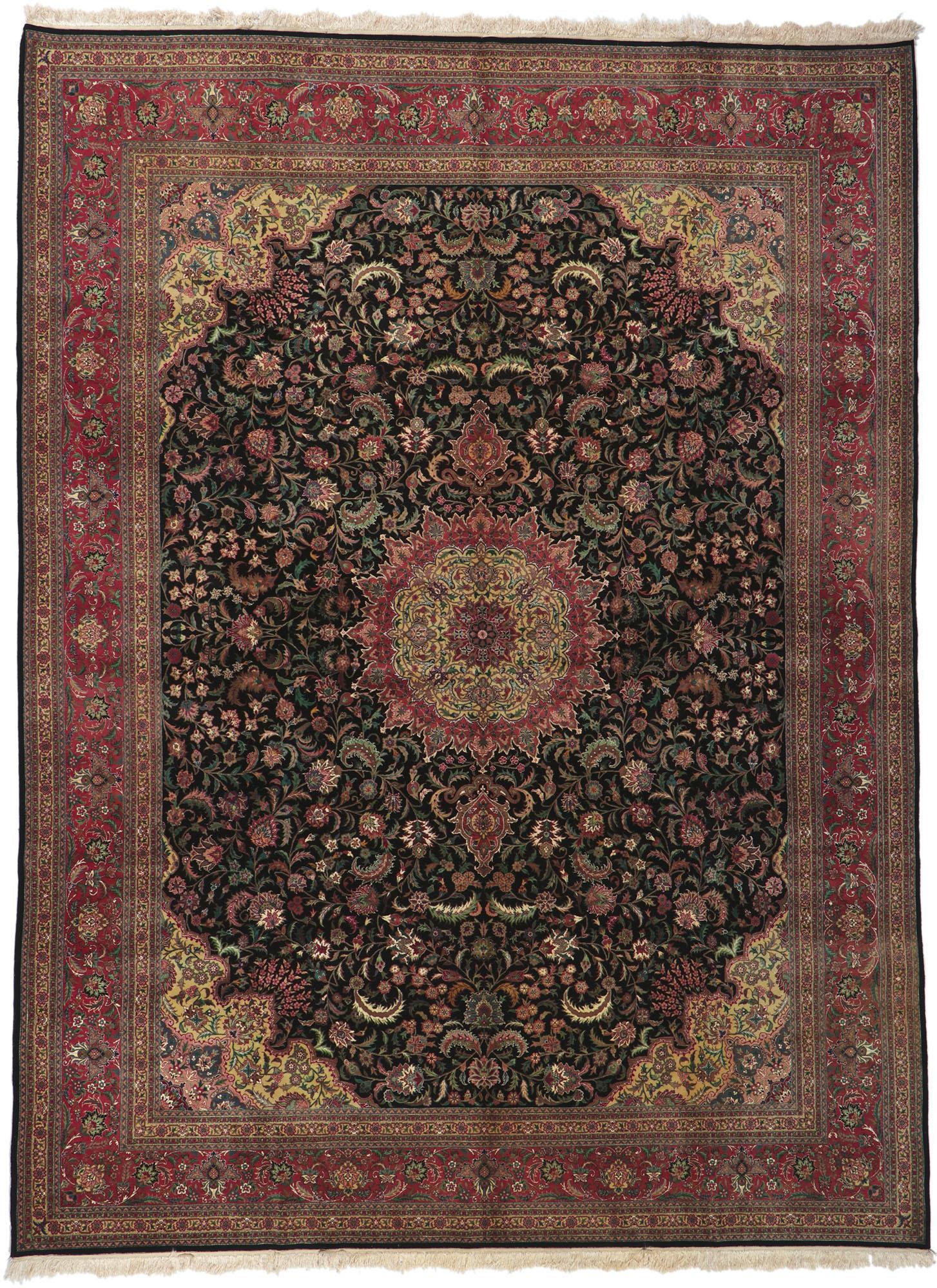 Vintage Wool & Silk Persian Tabriz Style Rug For Sale 3