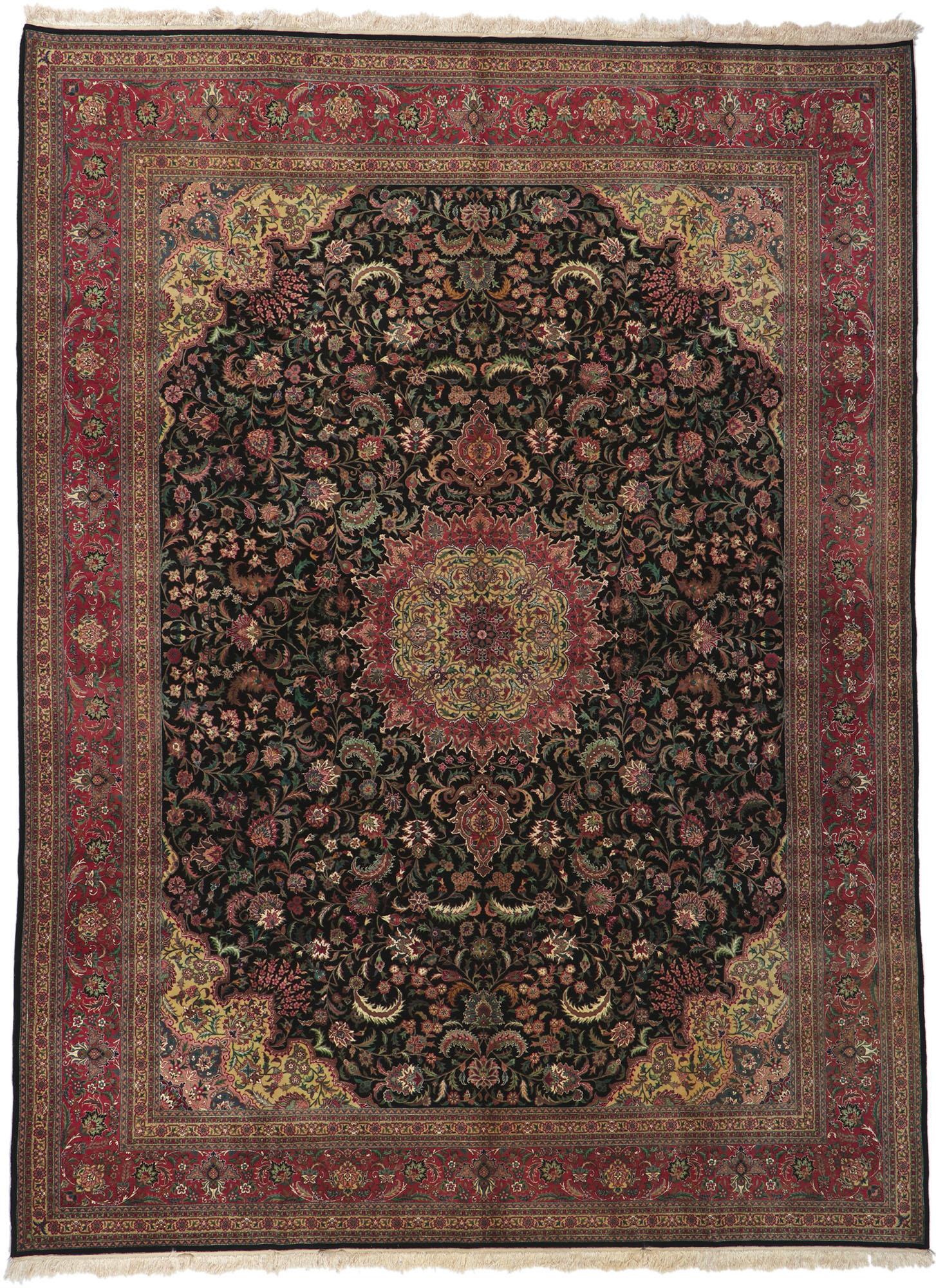 Tappeto vintage in lana e seta in stile Tabriz persiano in vendita 2
