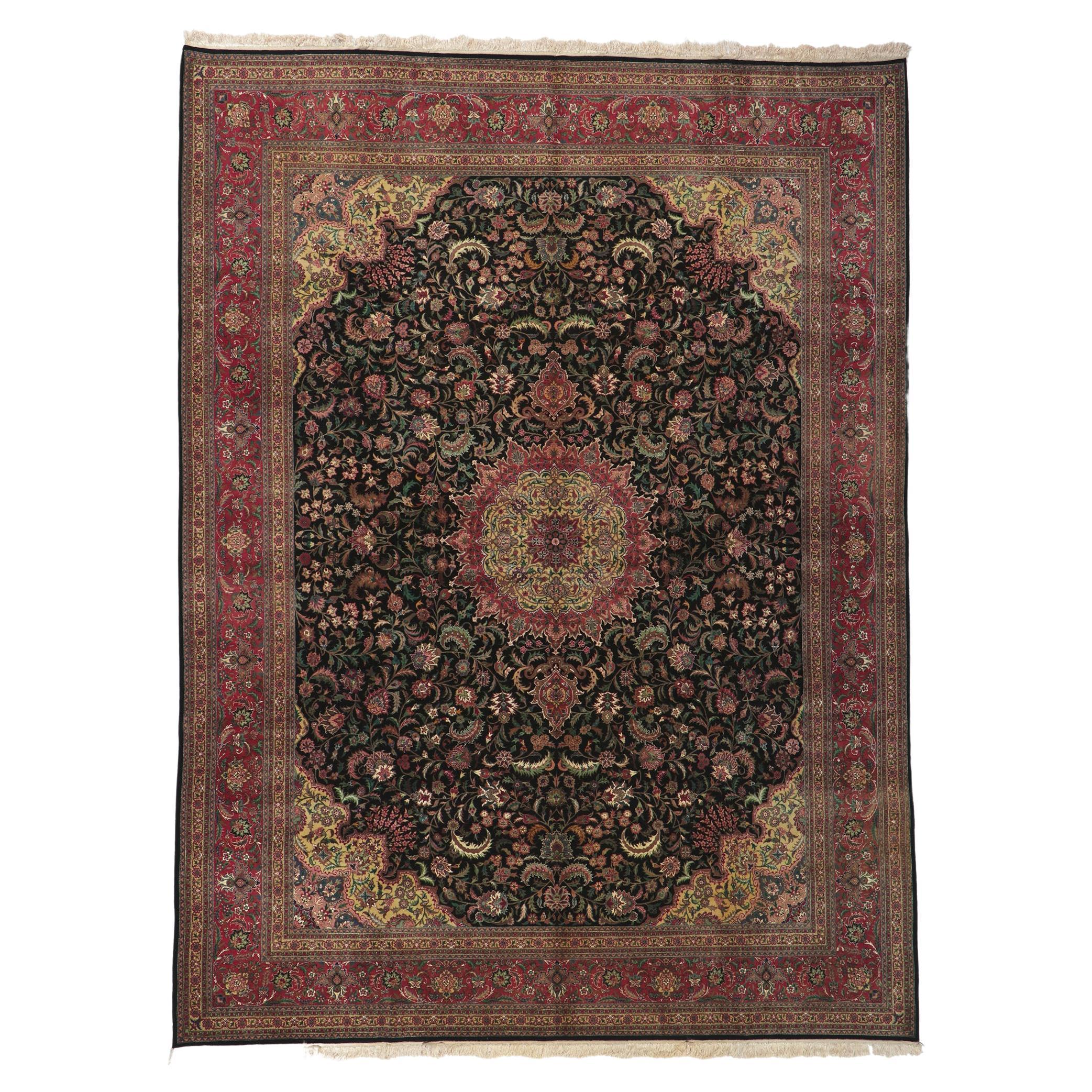 Vintage Wool & Silk Persian Tabriz Style Rug