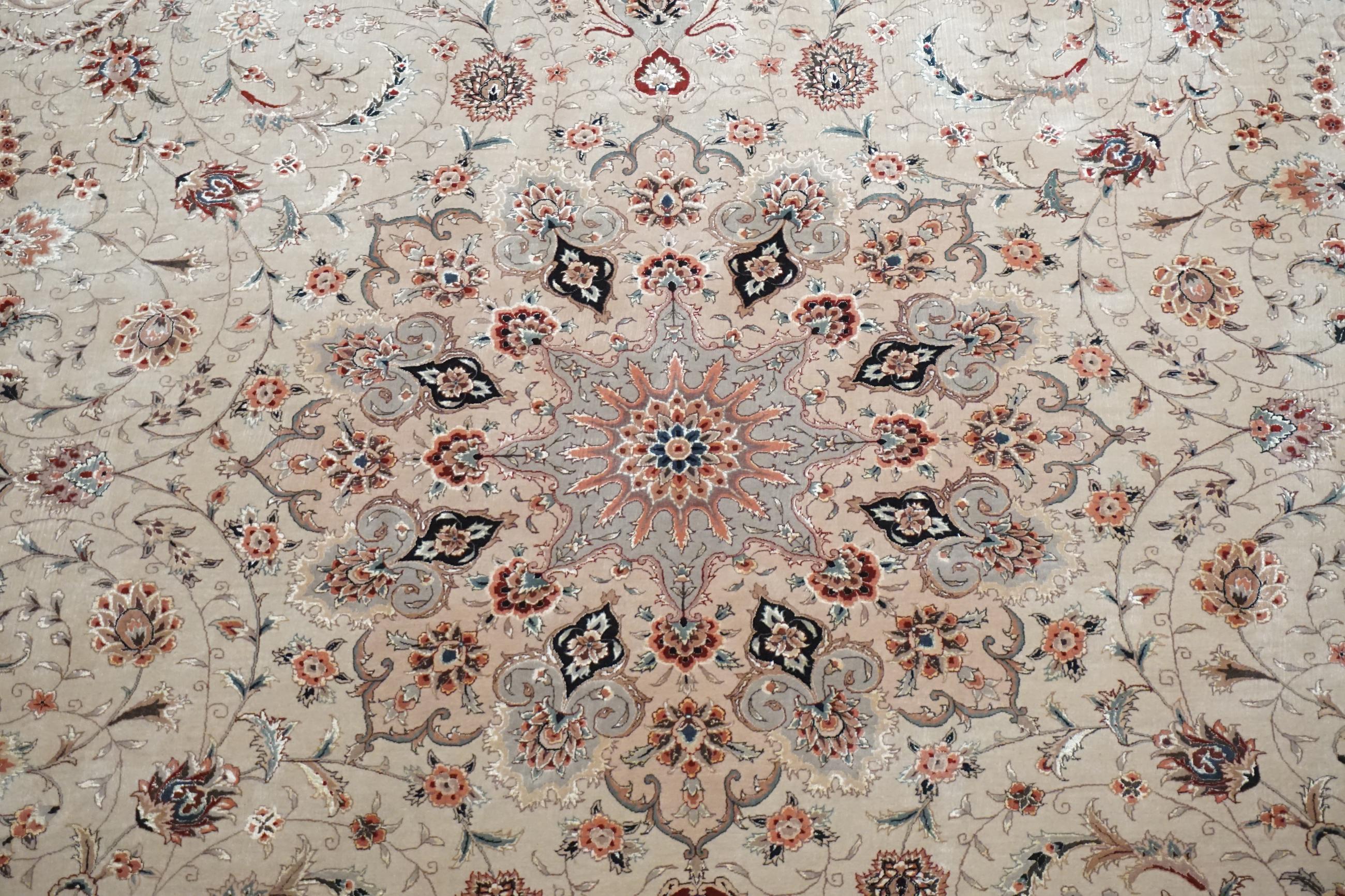 Hand-Knotted Vintage Wool & Silk Tabriz For Sale