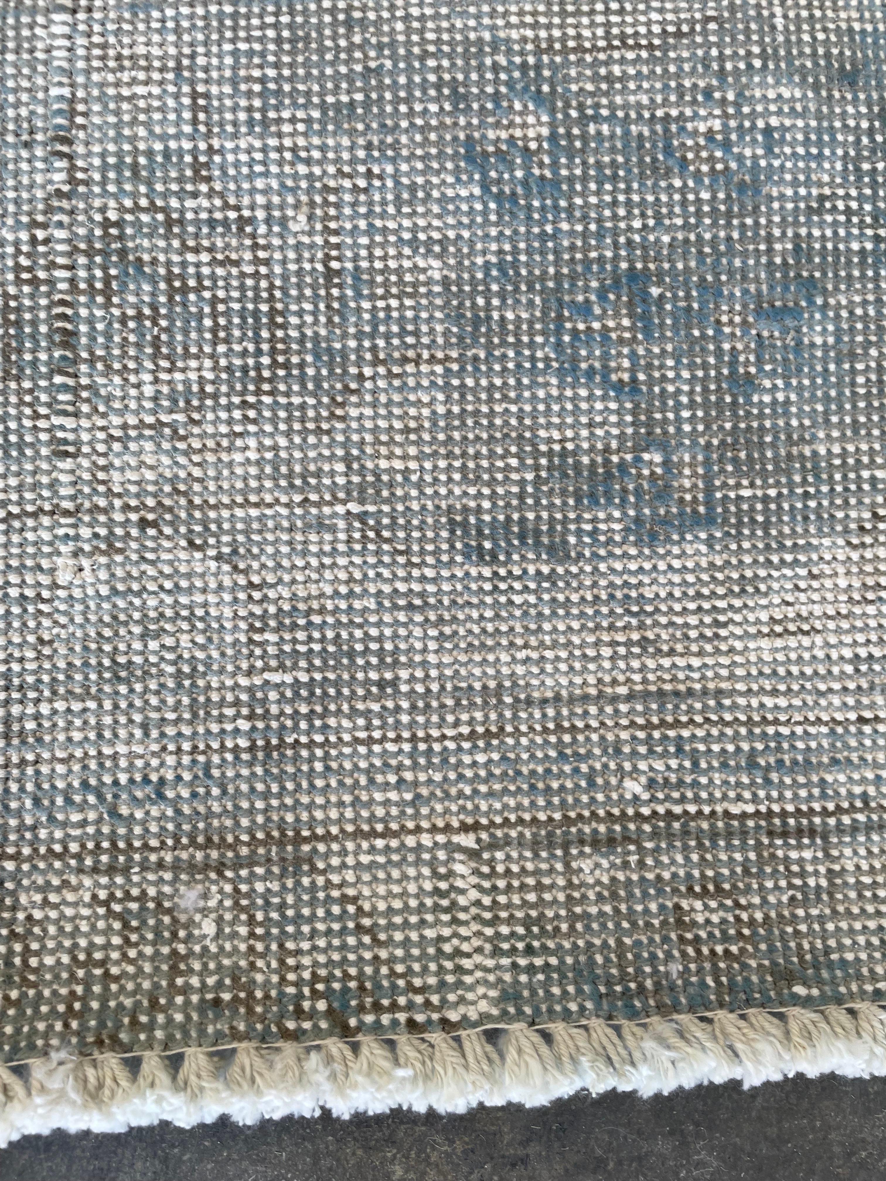 Vintage Wool Tabriz Room Size Area Rug Blue Beige Tones For Sale 13