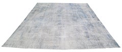 Vintage Wool Tabriz Room Size Area Rug Blue Beige Tones