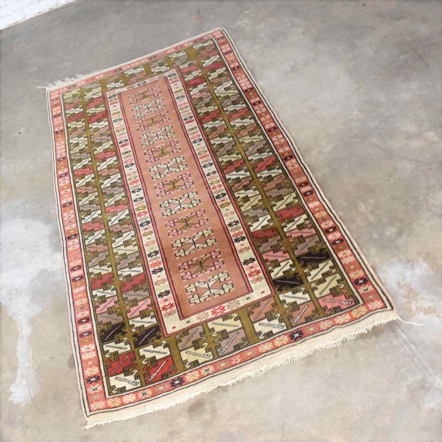 Vintage Wool Turkish Milas Style Woven Made Rug For Sale 6