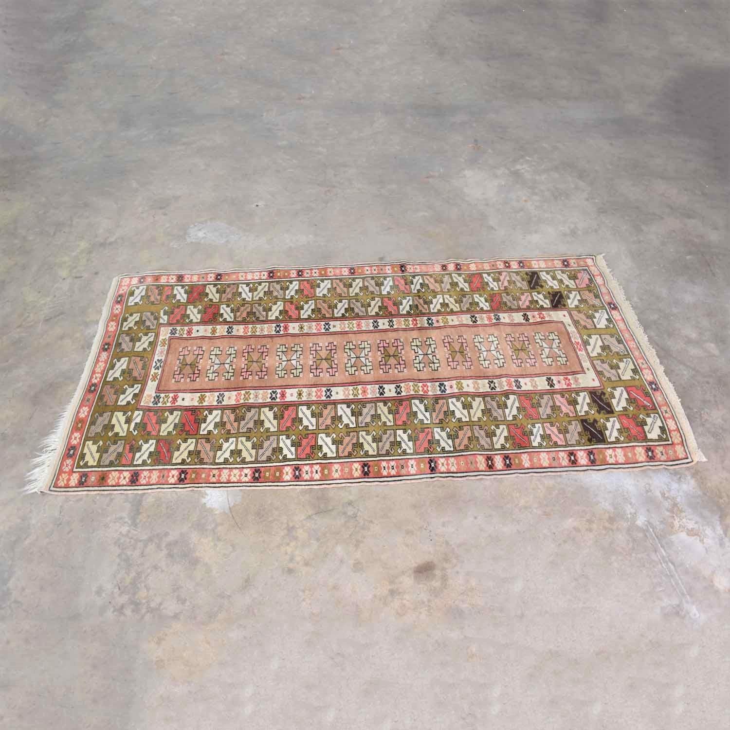 Vintage Wool Turkish Milas Style Woven Made Rug For Sale 11