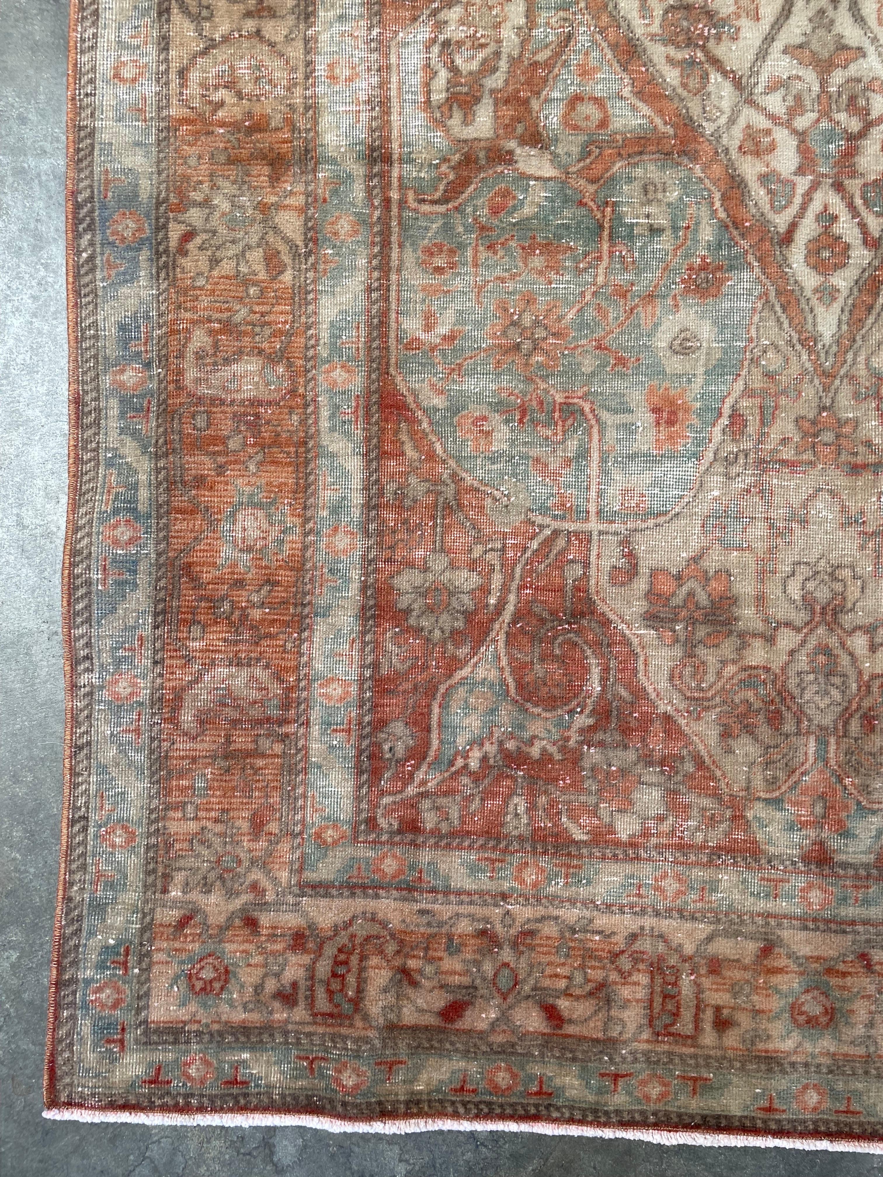 20th Century Vintage Wool Turkish Rug in Blue and Rust Tones For Sale