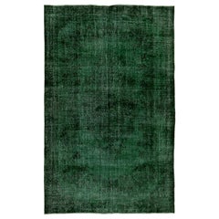 Vintage Wool Turkish Rug Redyed in Emerald, Seaweed, Pine Green Color