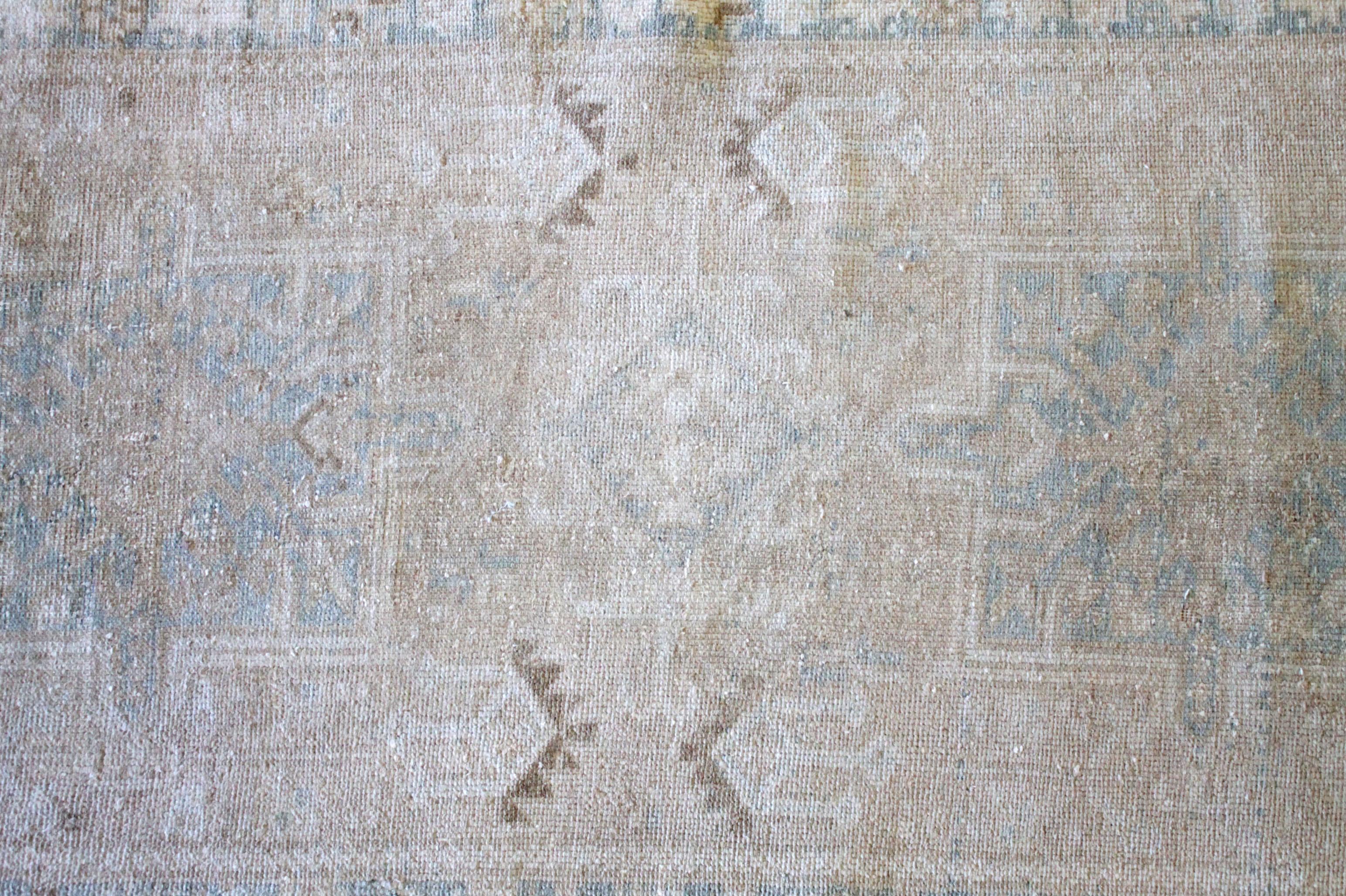 Vintage Wool Turkish Runner Rug in Blues and Natural In Good Condition For Sale In Brea, CA