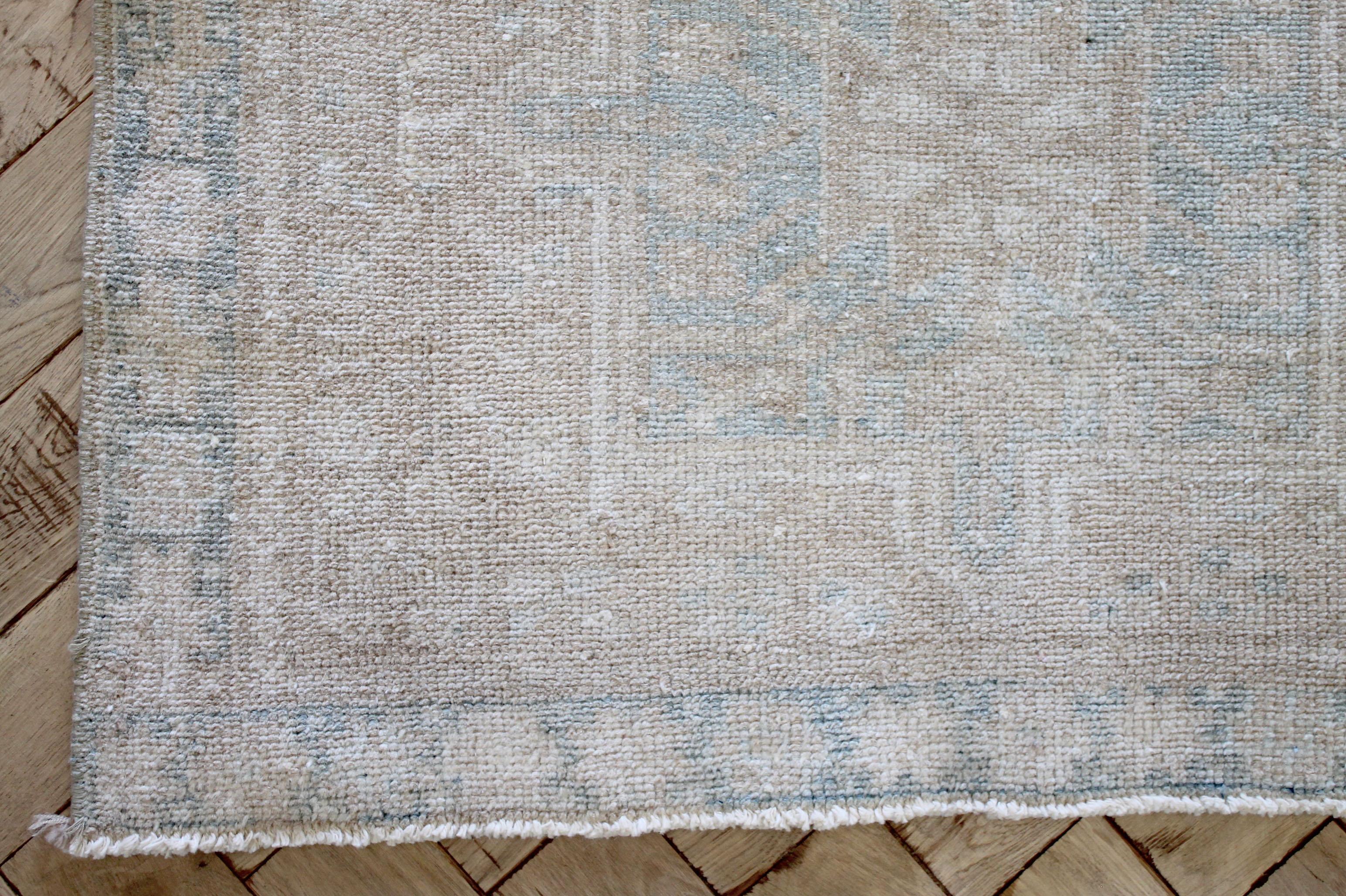 20th Century Vintage Wool Turkish Runner Rug in Blues and Natural For Sale