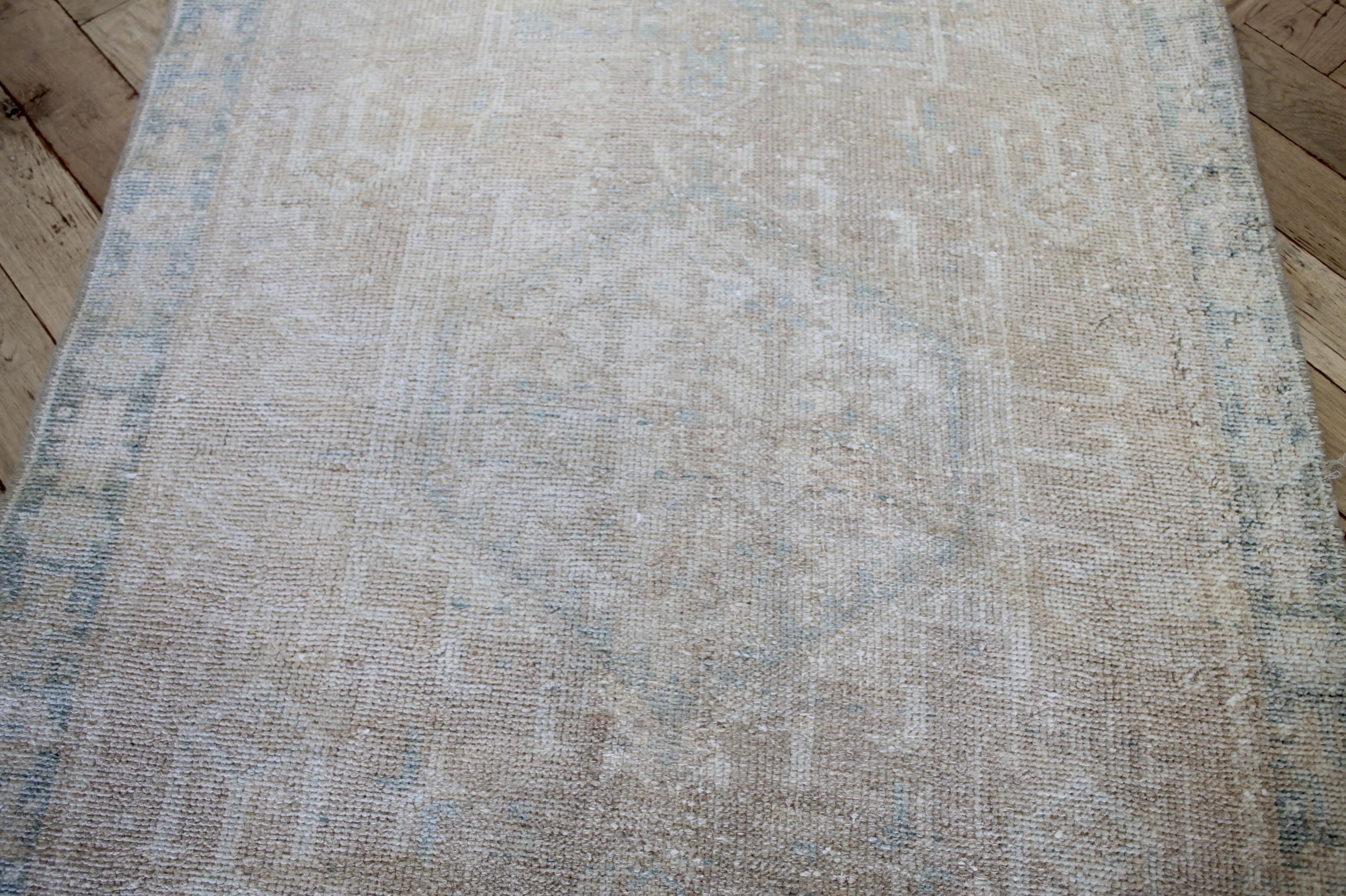 Vintage Wool Turkish Runner Rug in Blues and Natural For Sale 1