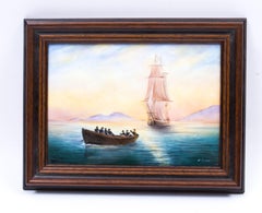 Vintage Worcester Framed Porcelain Seascape Plaque by D. Fuller