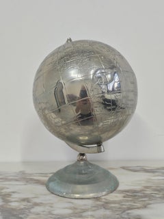 Globe mondial vintage en laiton nickelé, Angleterre, années 1990