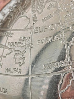 Vintage World Globe done in Nickel plated brass, England 1990s