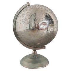 Mappamondo vintage in ottone nichelato, Inghilterra anni '90