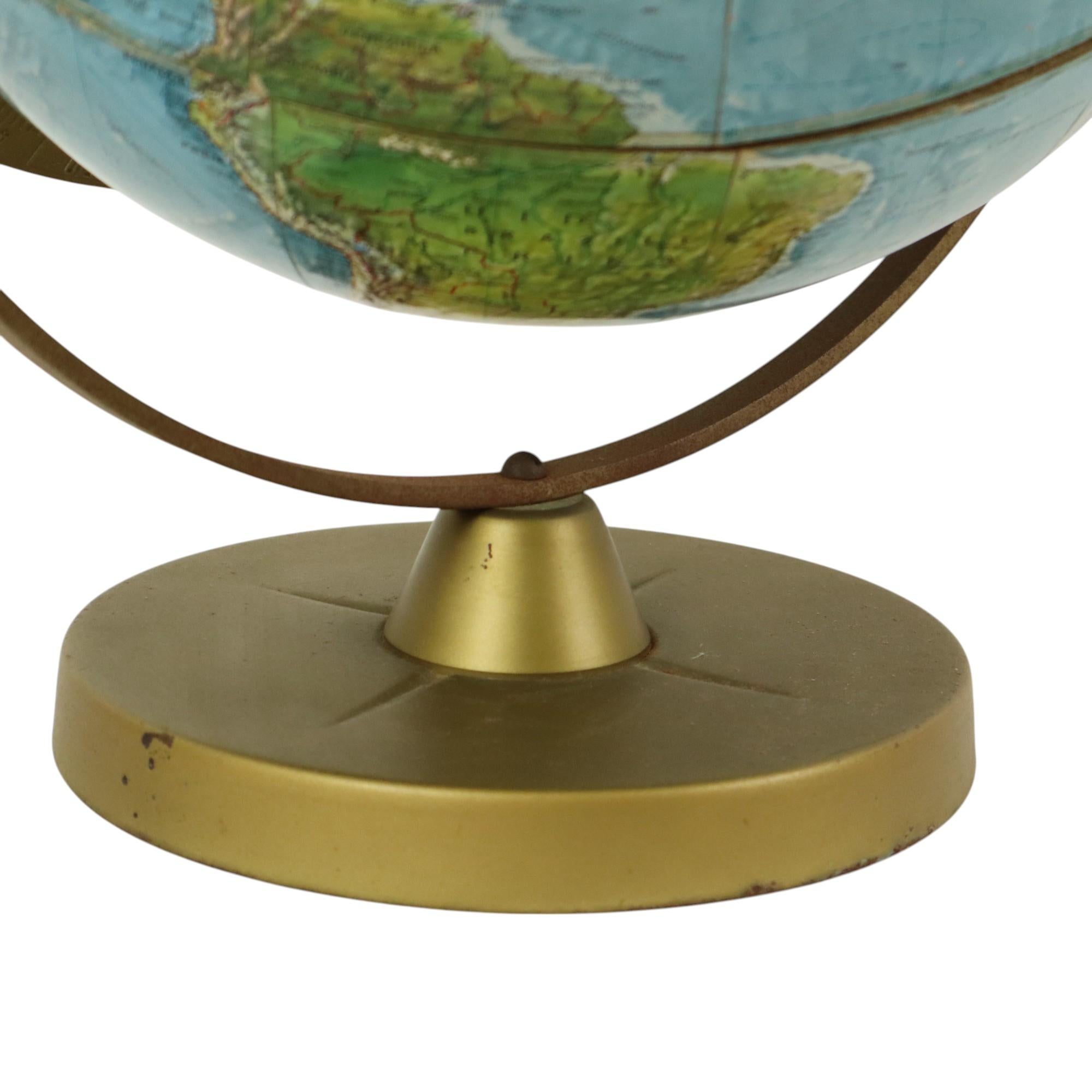 Metallo Mappamondo giroscopico vintage con rilievo 1960s in vendita