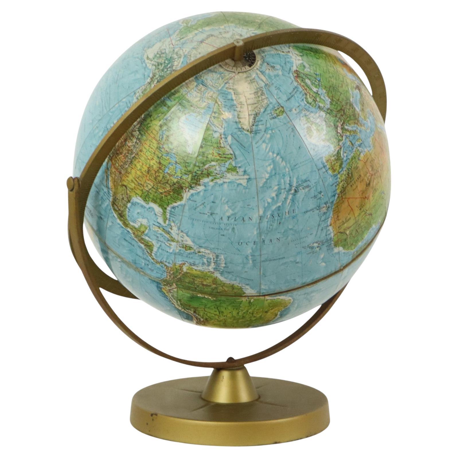 Vintage World Globe Gyroscopic Globe With Relief 1960s