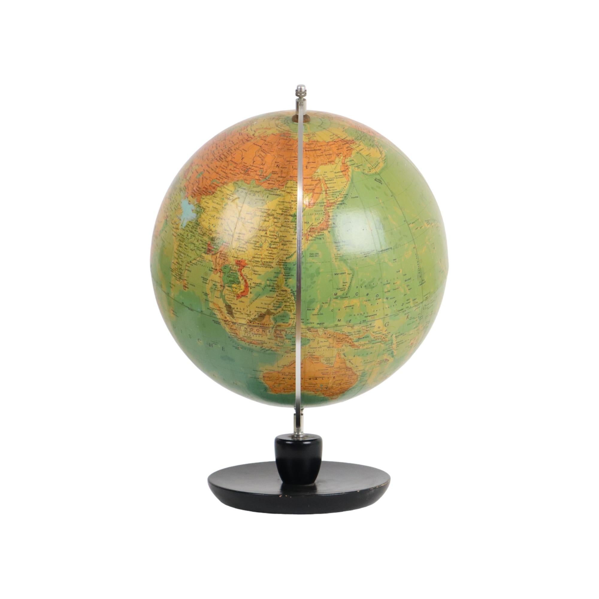 German Vintage World Globe Oak Base Political Globe Hermann Haack 1950s For Sale