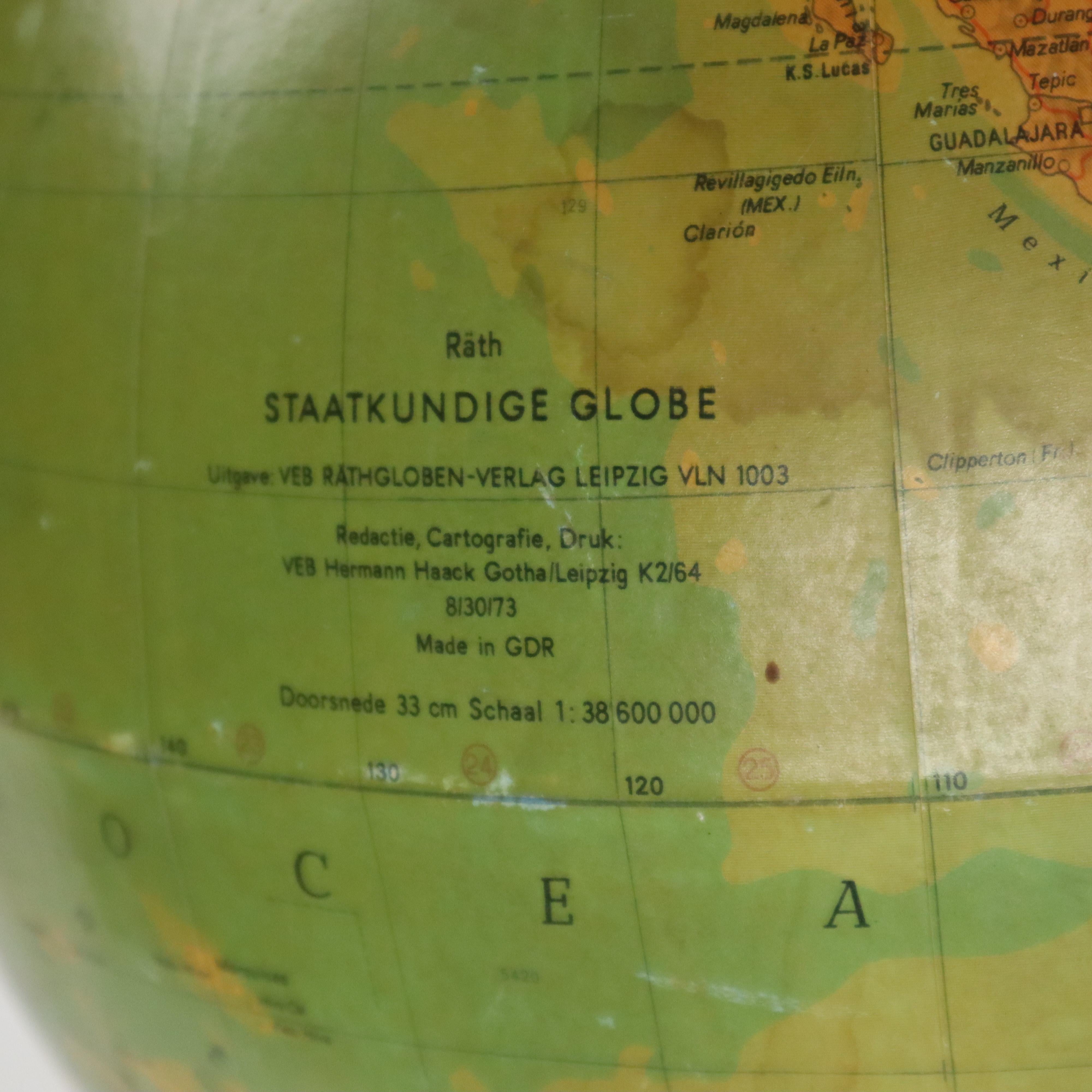 20th Century Vintage World Globe Oak Base Political Globe Hermann Haack 1950s For Sale