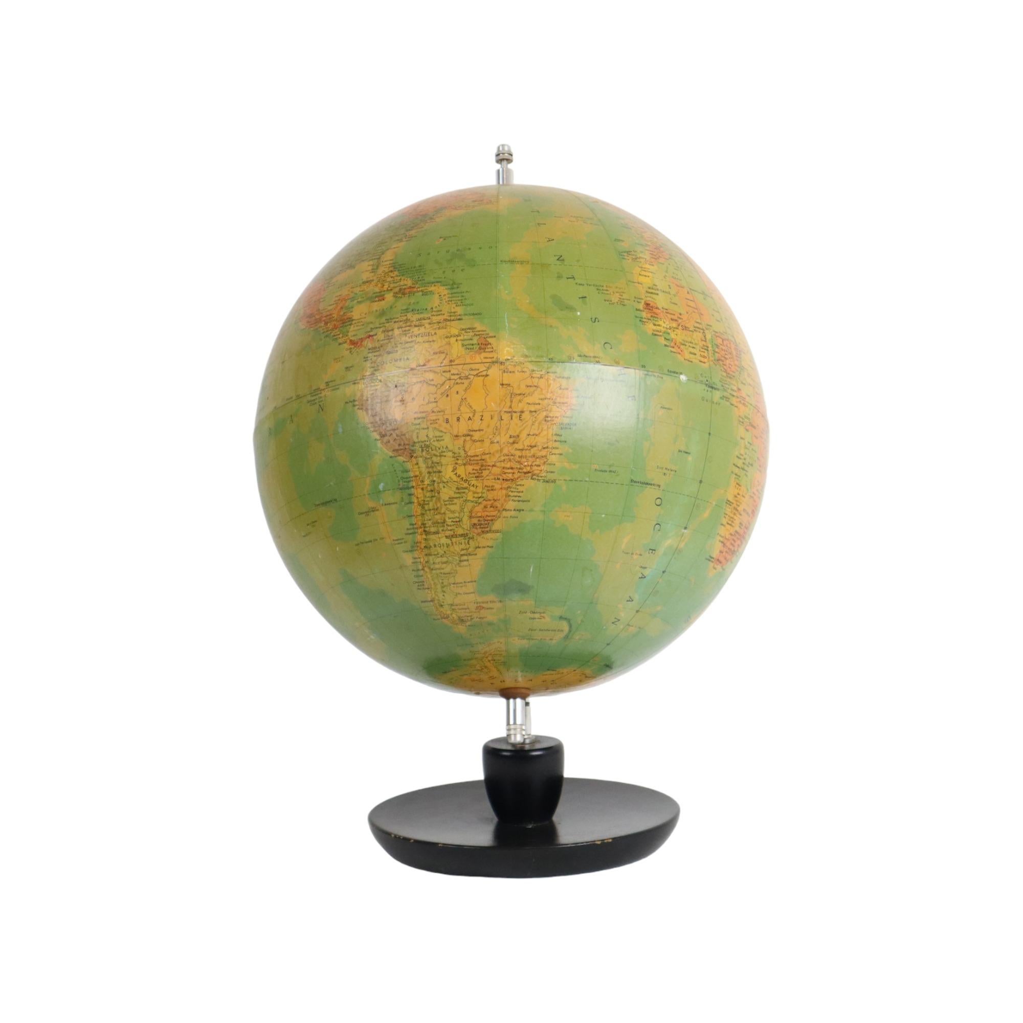 Vintage World Globe Oak Base Political Globe Hermann Haack 1950s For Sale 1