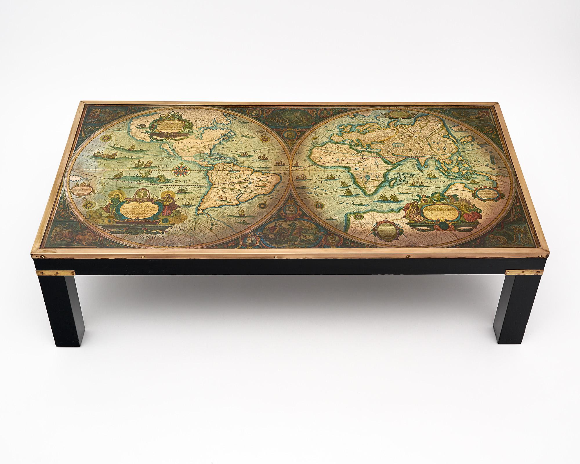 Vintage World Map Coffee Table In Good Condition In Austin, TX