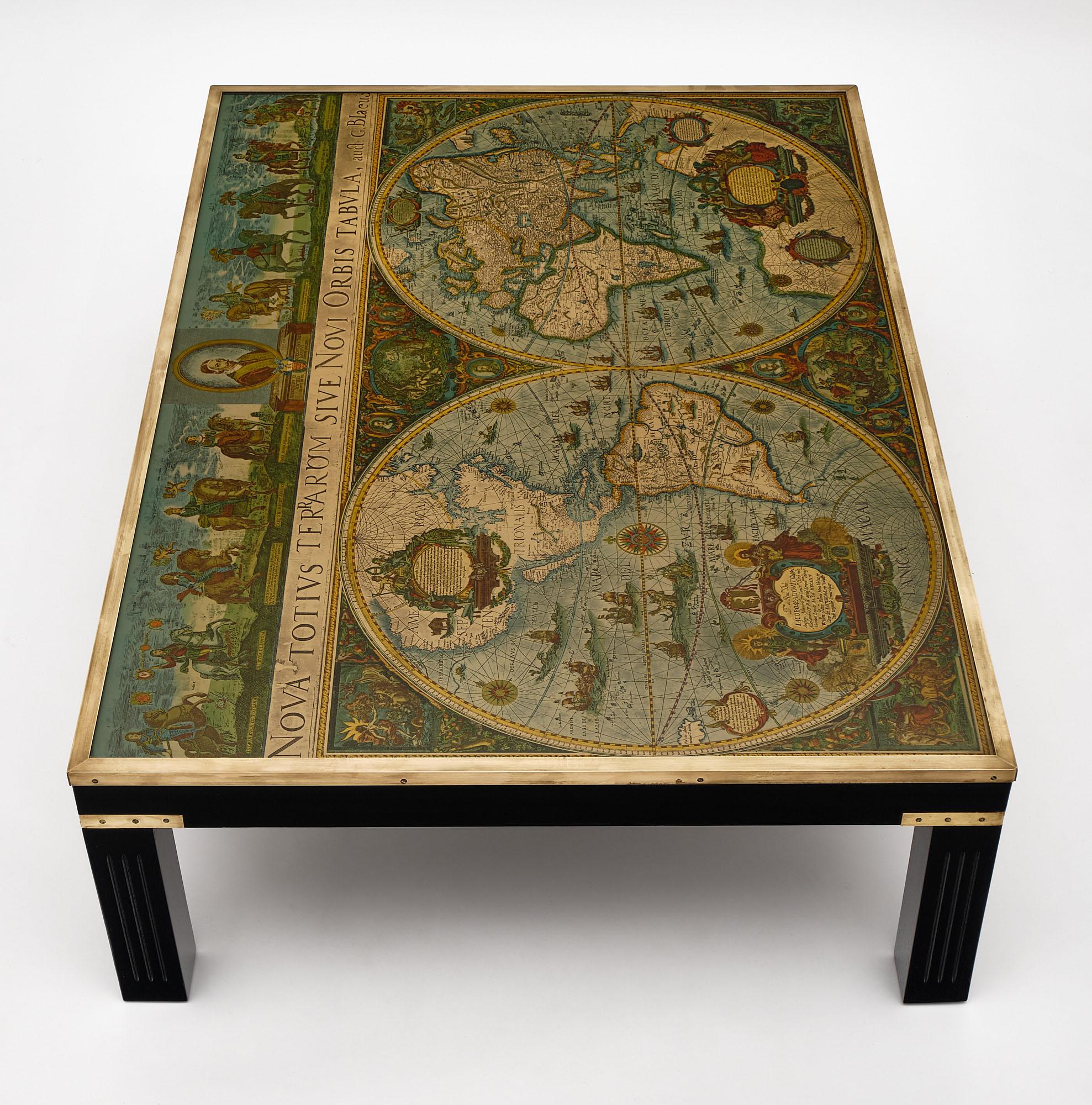 Ebonized Vintage World Map Coffee Table