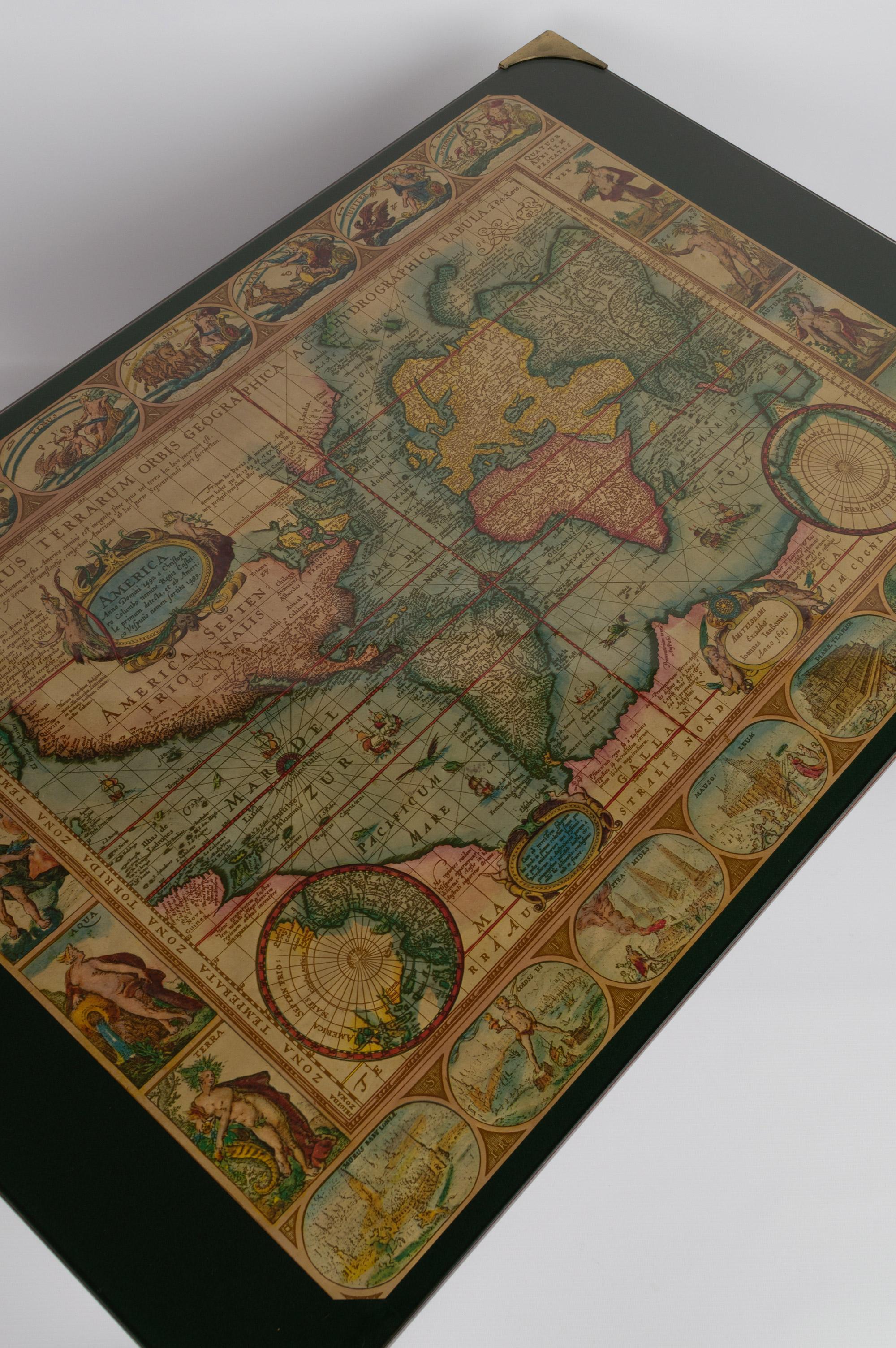 Mid-20th Century Vintage World Map Military Campaign Coffee Table by Maison Jansen, France For Sale