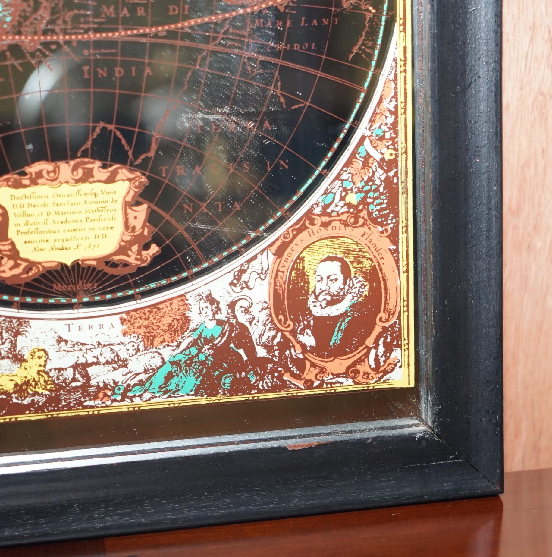 Hand-Crafted Vintage World Map Mirror Based on the Original by Johnson 1882 Military Campaign For Sale