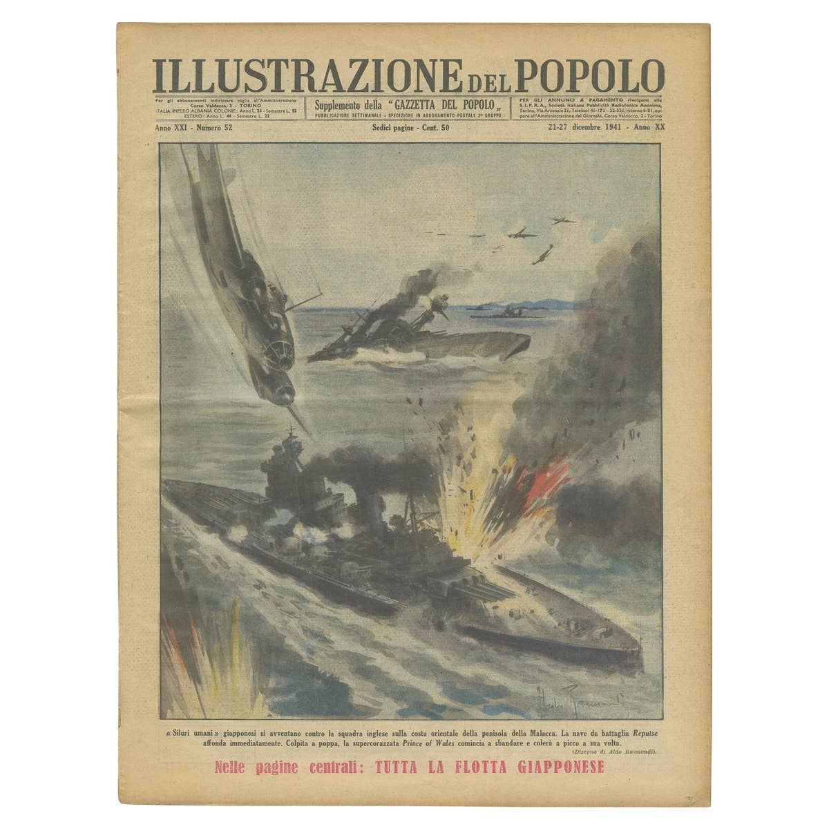 Vintage World War II Prints of the Italian Newspaper 'Gazzetta del Popolo', 1941