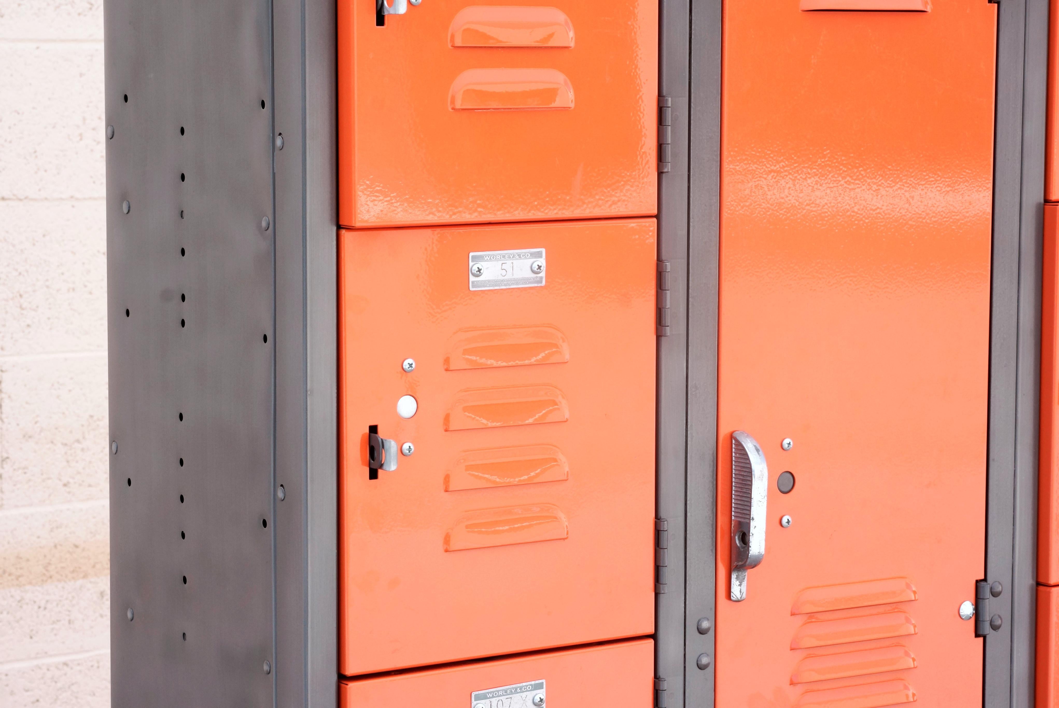 Mid-Century Modern Vintage Worley Locker Unit with Multi-Door Storage, Refinished in Tangerine