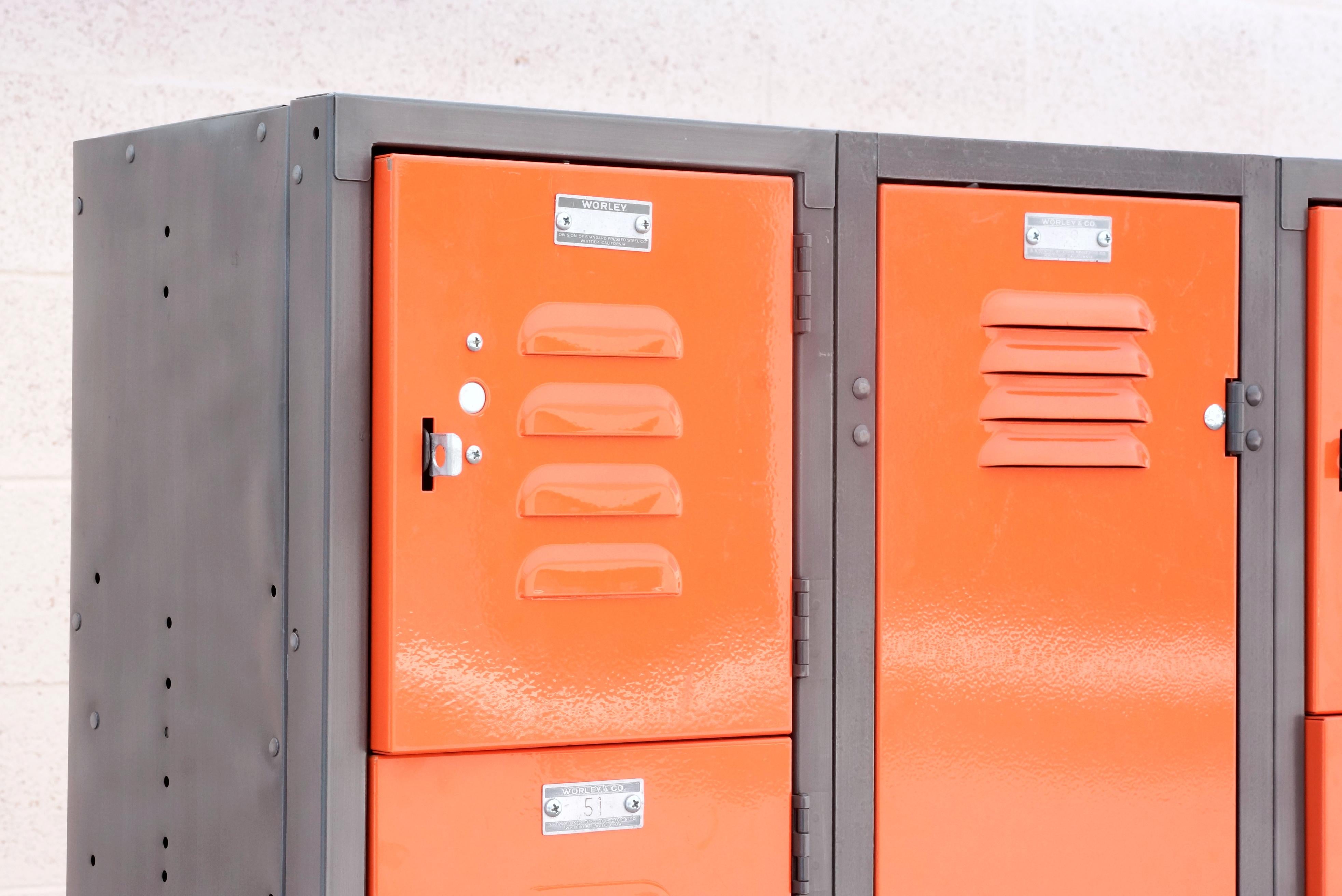 American Vintage Worley Locker Unit with Multi-Door Storage, Refinished in Tangerine