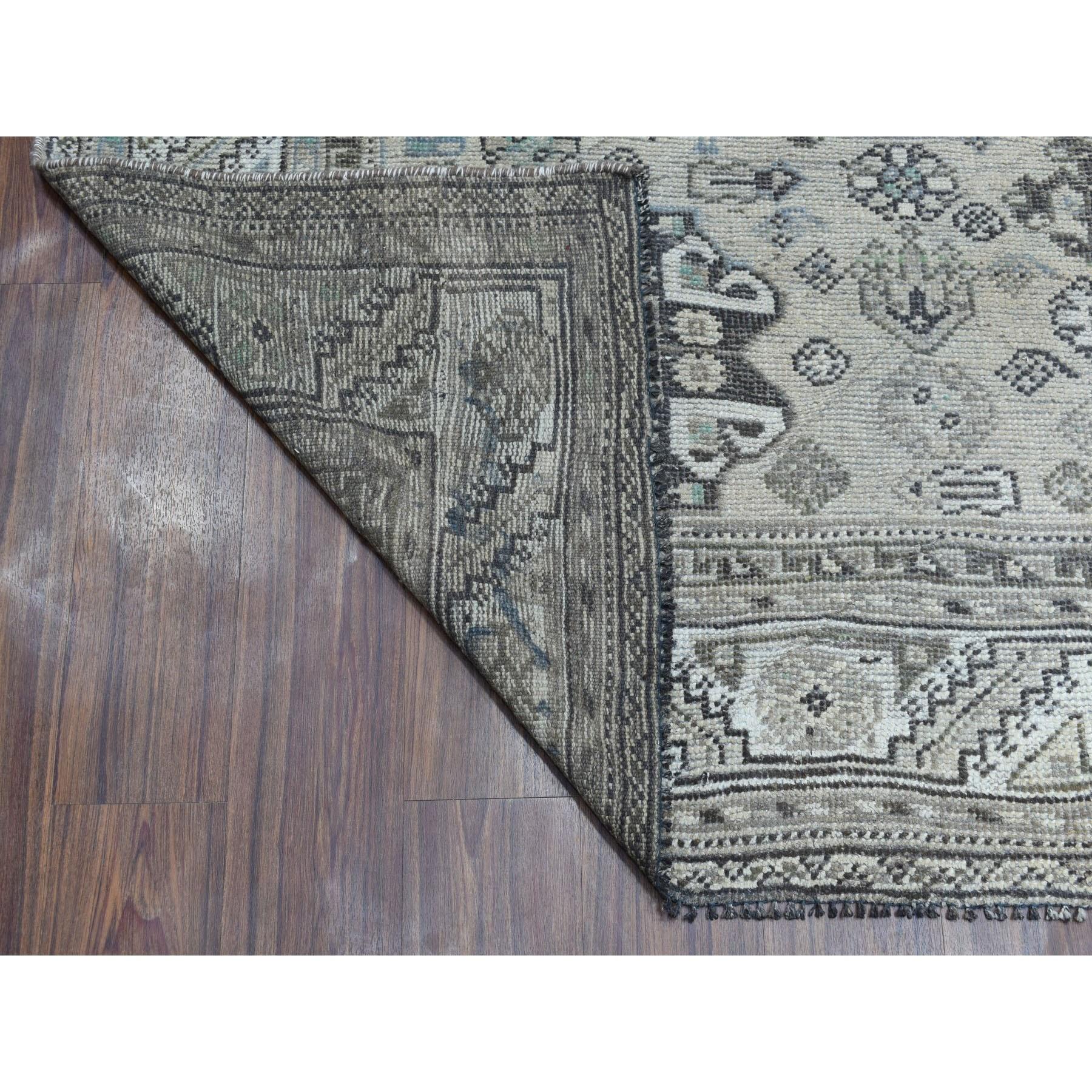 Medieval Vintage Worn Down Distressed Colors Persian Qashqai Hand Knotted Bohemian Rug For Sale