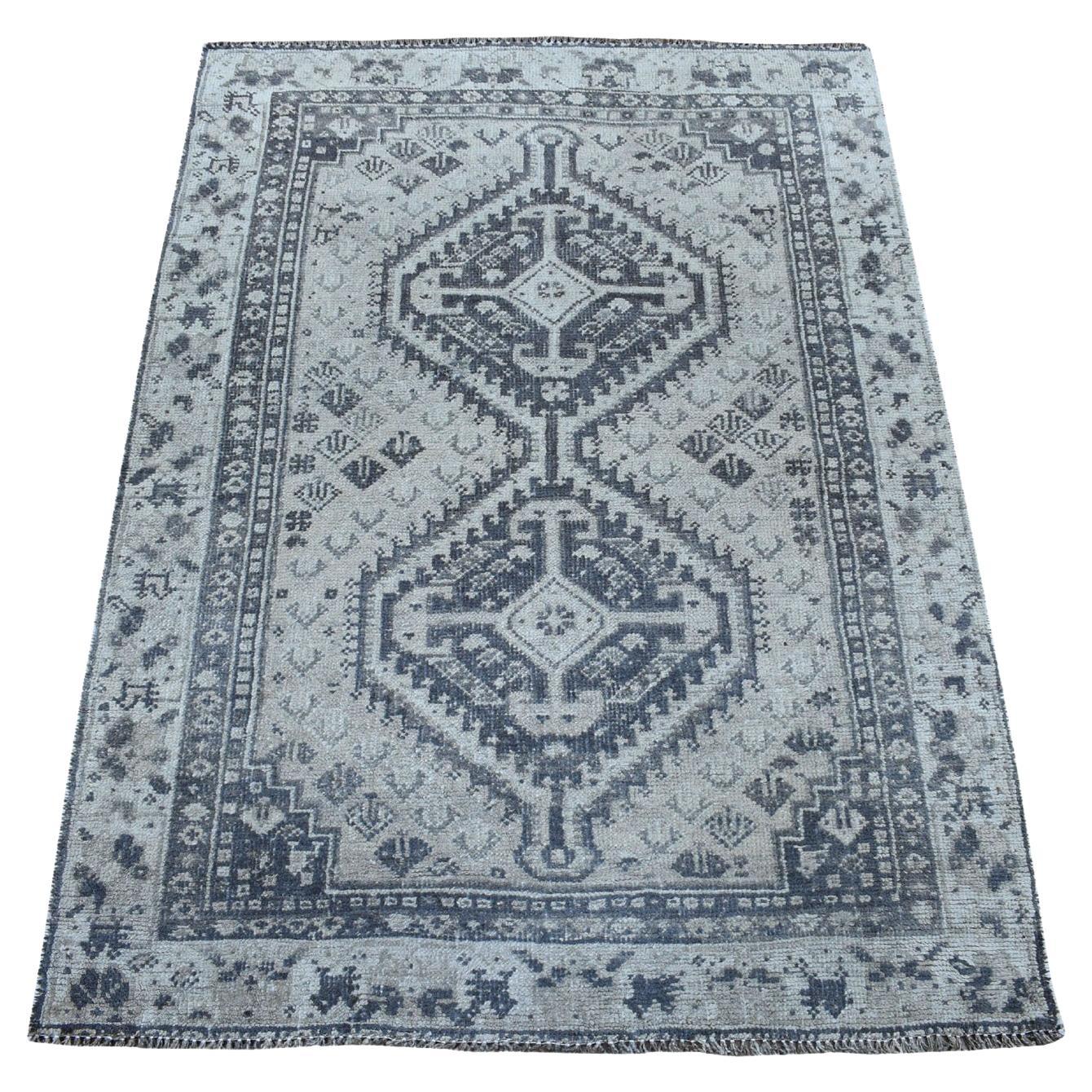 Bohemian Persian Qashqai Red Vintage Worn Down Handmade Wool Rug For