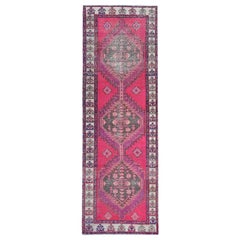 Vintage Worn Down Hot Pink Persian Hamadan Hand Knotted Clean Pure Wool Rug