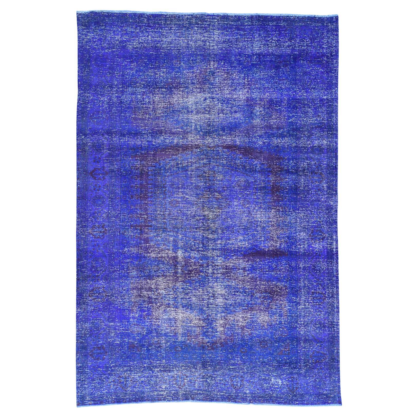 Yellow Overdyed and Vintage Worn Down Persian Tabriz Pure Wool Oriental