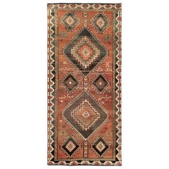 Vintage & Worn Down Persian Shiraz Large Elements Wide Runner Handmade Rug