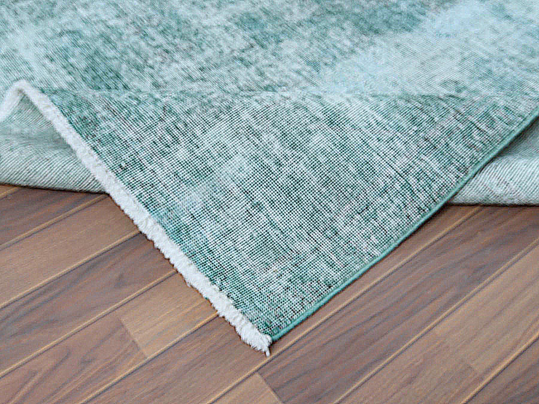 Vintage Worn Down Sun-Faded Green Persian Tabriz Clean Wool Hand Knotted Rug 2