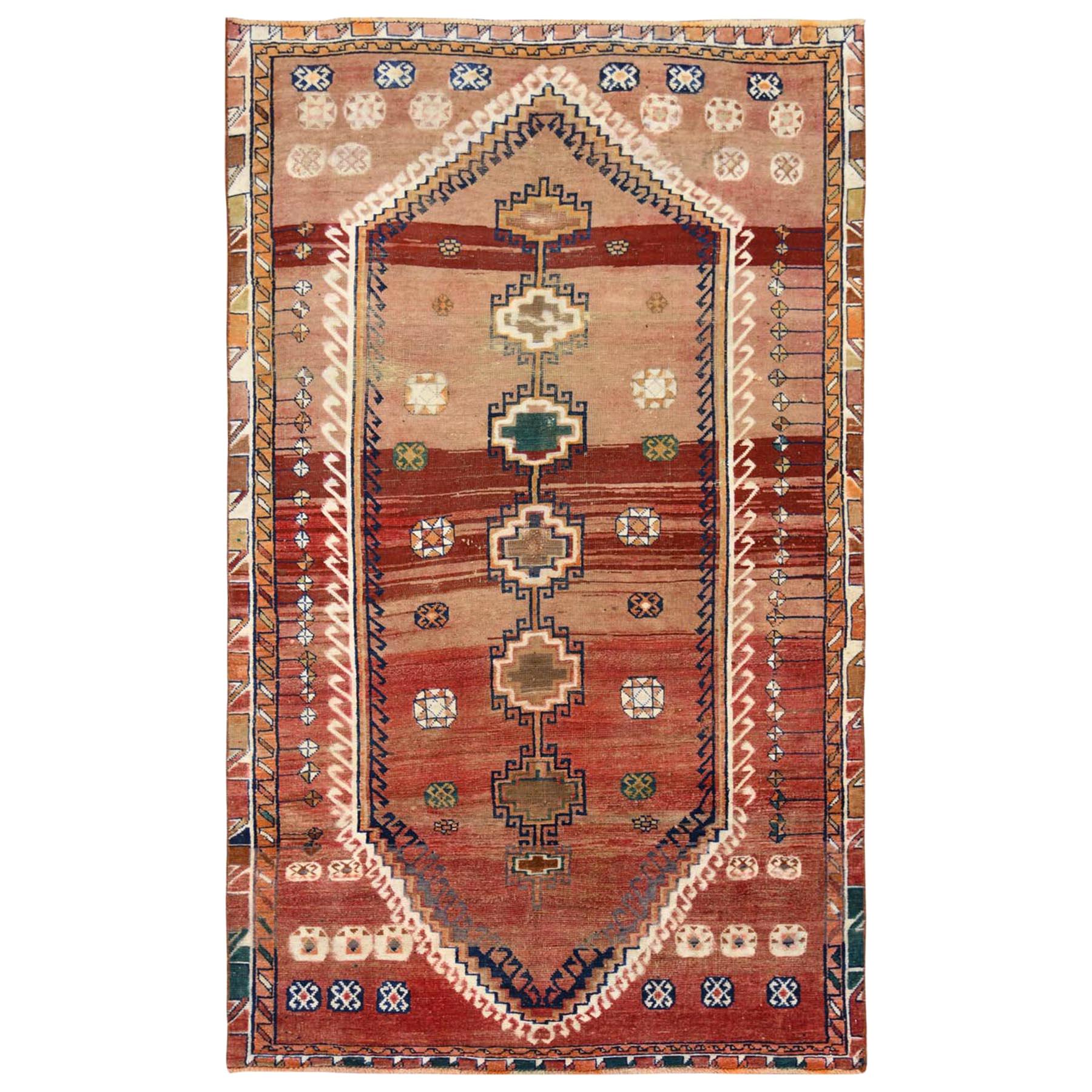 Tapis de Bohème vintage en laine persane Qashqai, brun clair, usé à la main