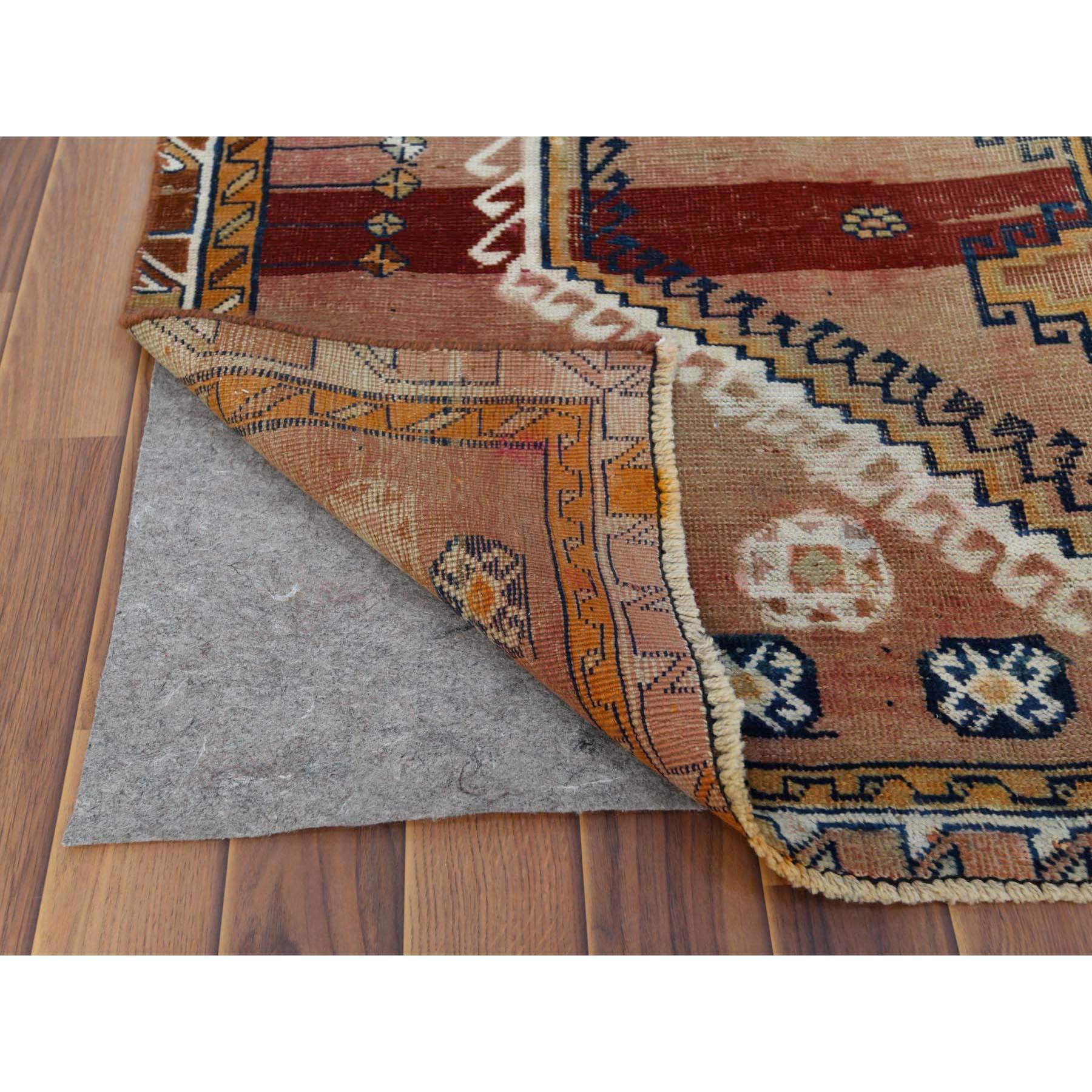 Medieval Vintage Worn Down Tan Color Persian Qashqai Wool Handmade Bohemian Rug For Sale