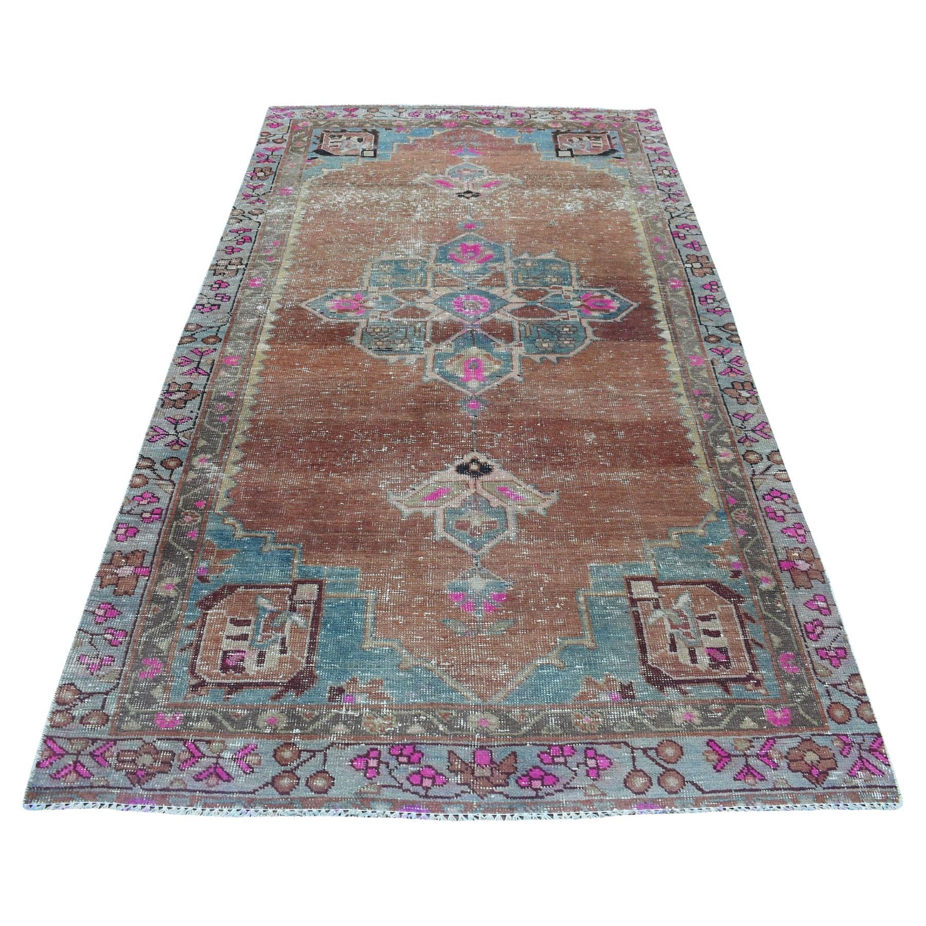 Bohemian Persian Qashqai Vintage Worn Down Handmade Wool Gallery Size