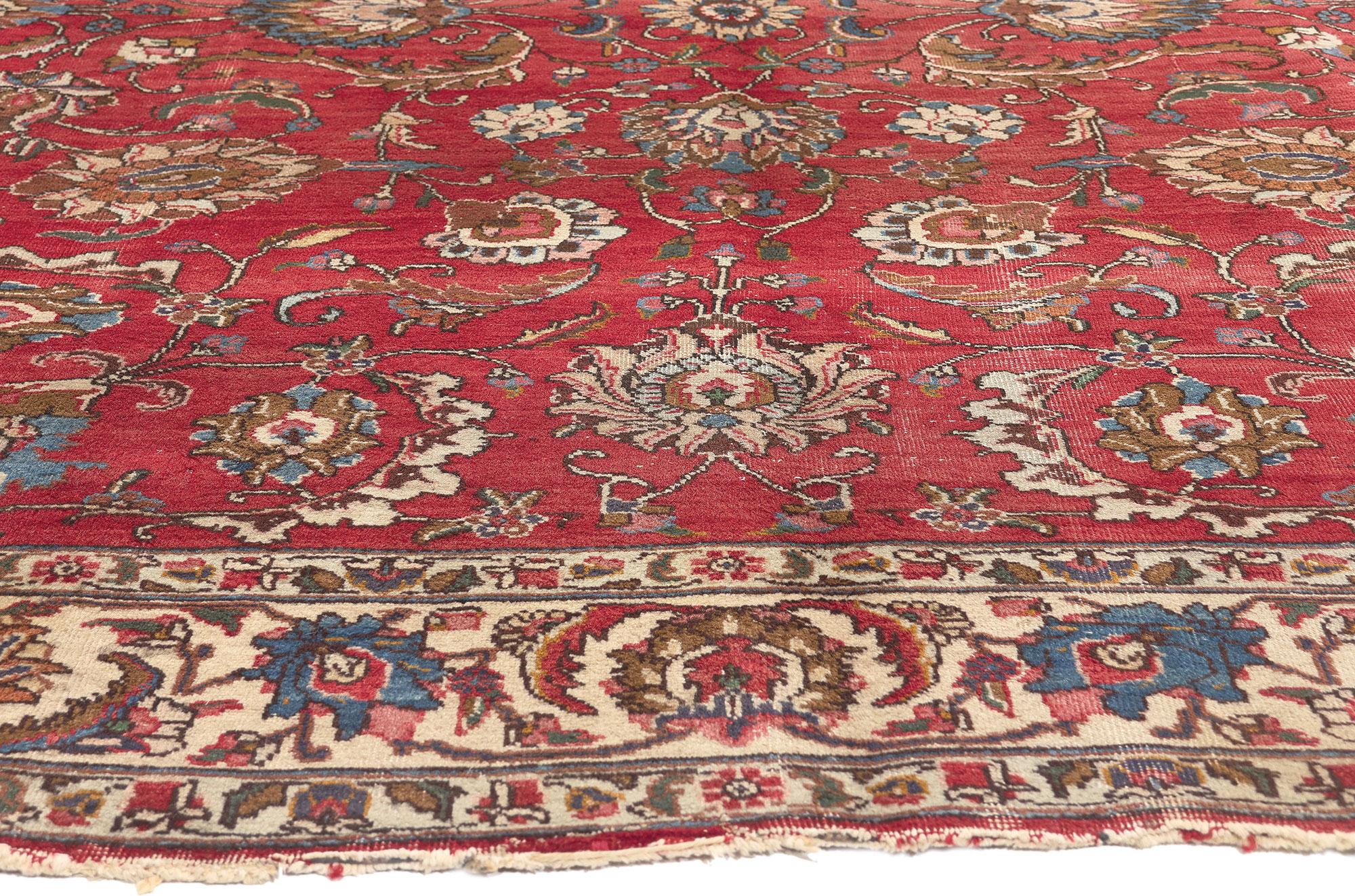 Hand-Knotted Vintage-Worn Persian Mahal Rug, Laid-Back Luxury Meets Rustic Sensibility For Sale