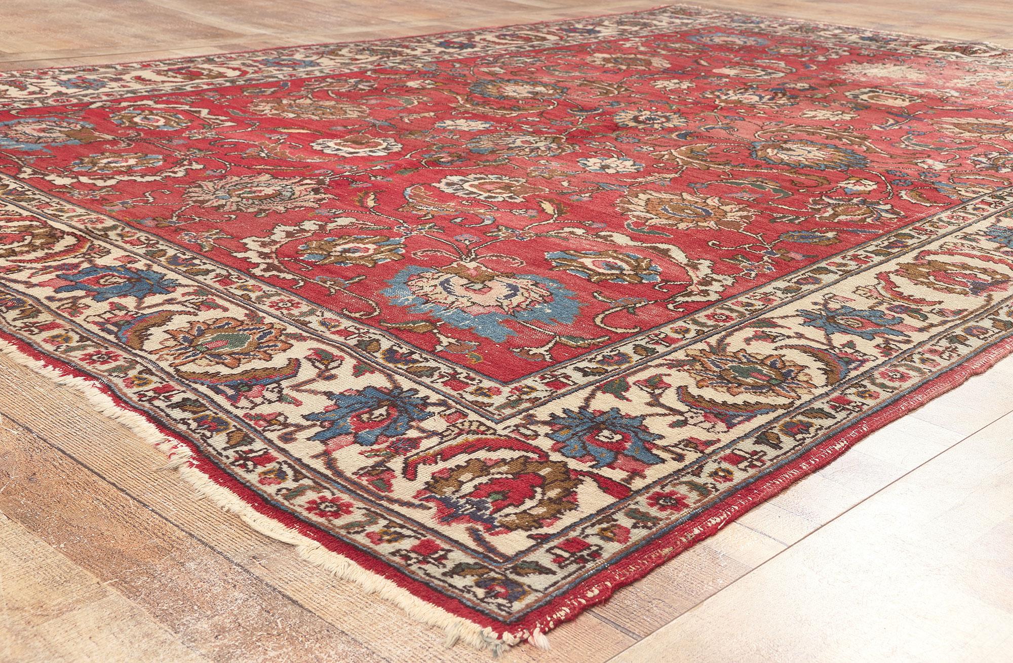 Wool Vintage-Worn Persian Mahal Rug, Laid-Back Luxury Meets Rustic Sensibility For Sale