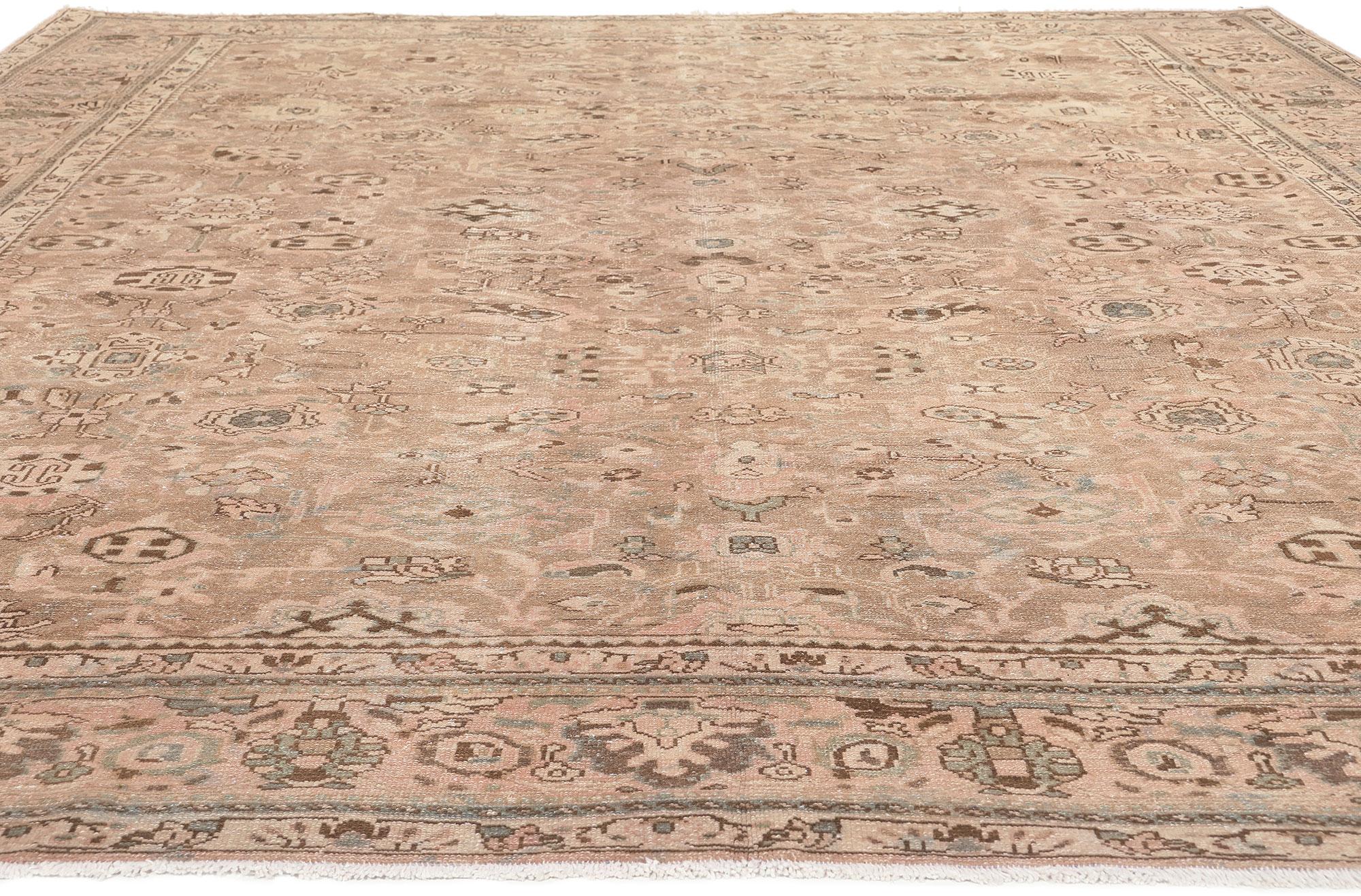 Hand-Knotted Vintage-Worn Persian Malayer Rug, Tonal Elegance Meets Timeless Appeal For Sale