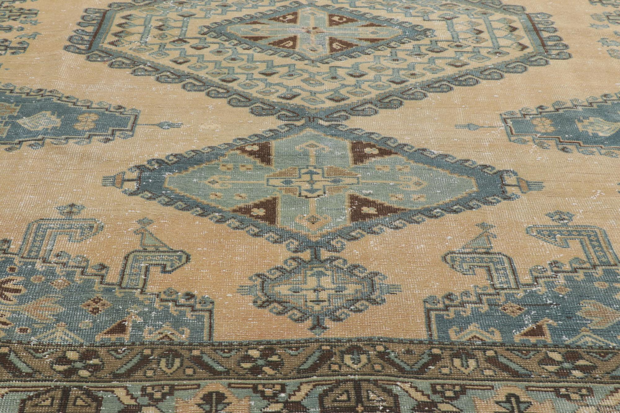 Hand-Knotted Vintage-Worn Persian Viss Rug, Relaxed Refinement Meets Nomadic Enchantment For Sale