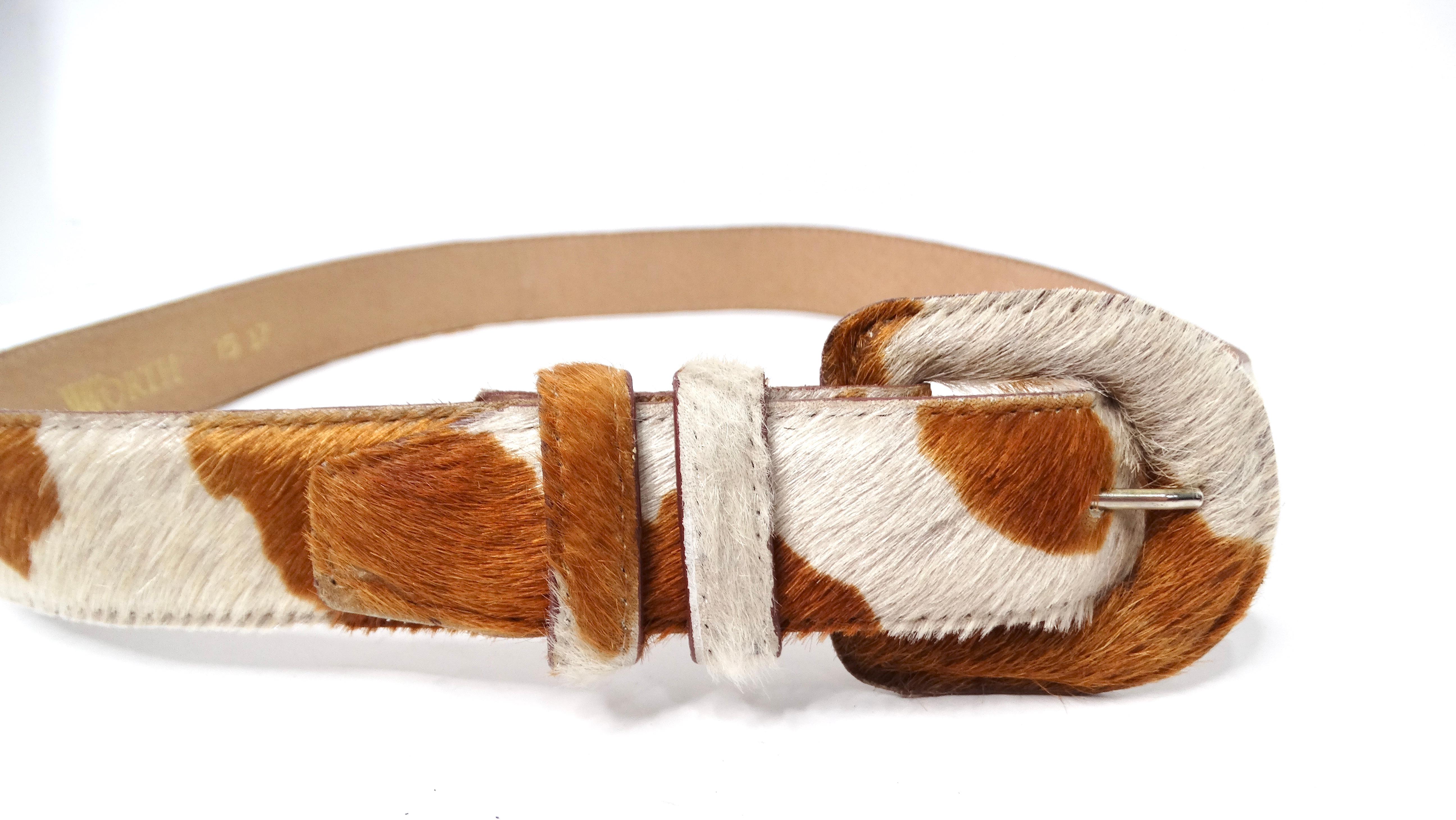 Marron Ceinture vintage Worth tachetée en cuir de poney en vente