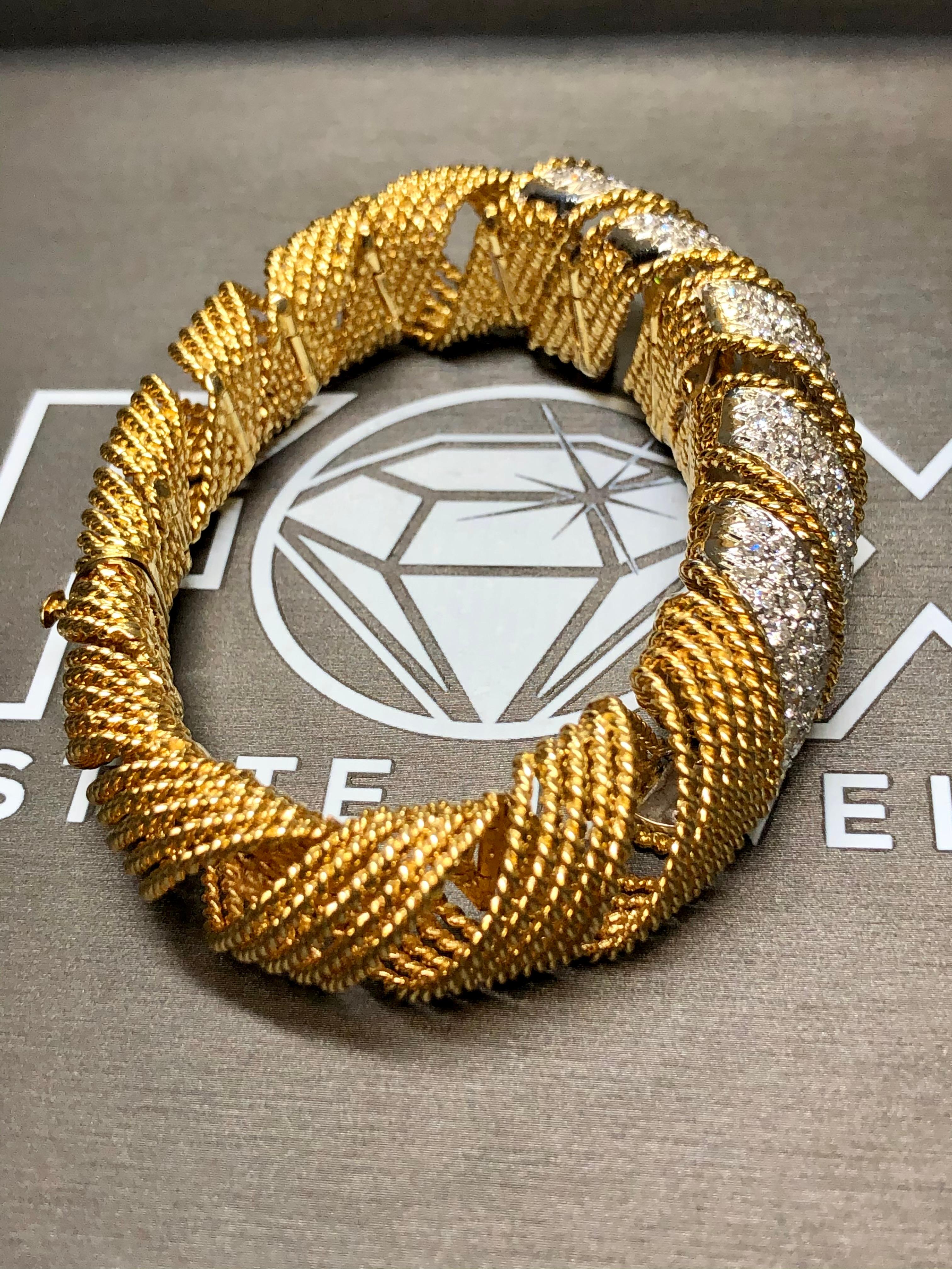 Contemporary Vintage Woven 18K Diamond Bracelet For Sale