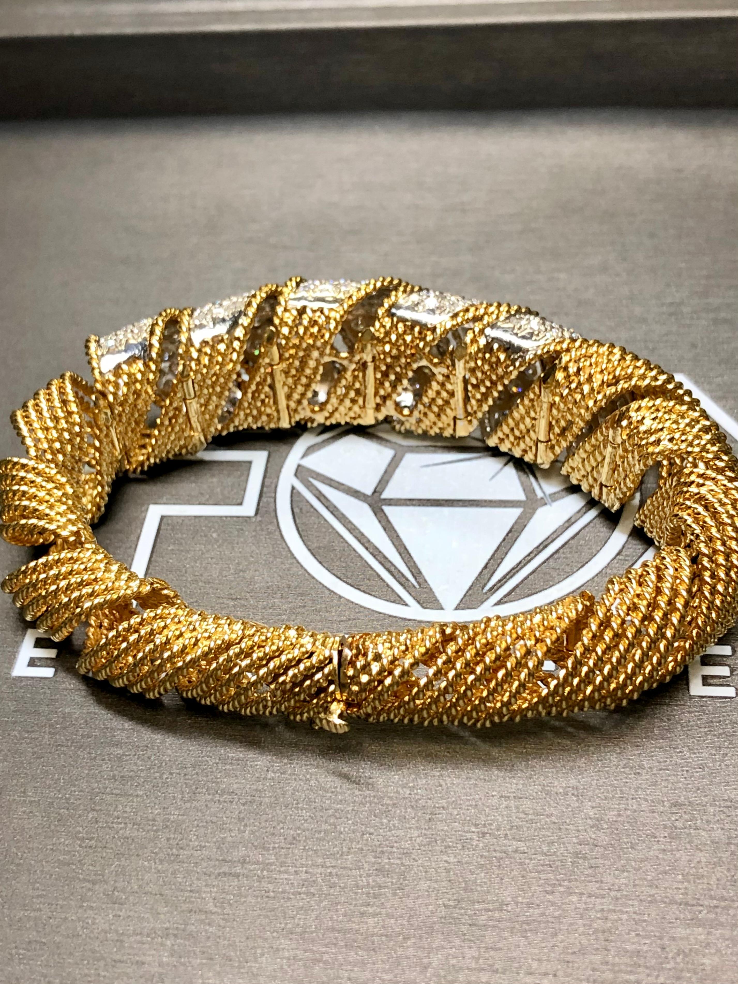 Round Cut Vintage Woven 18K Diamond Bracelet For Sale