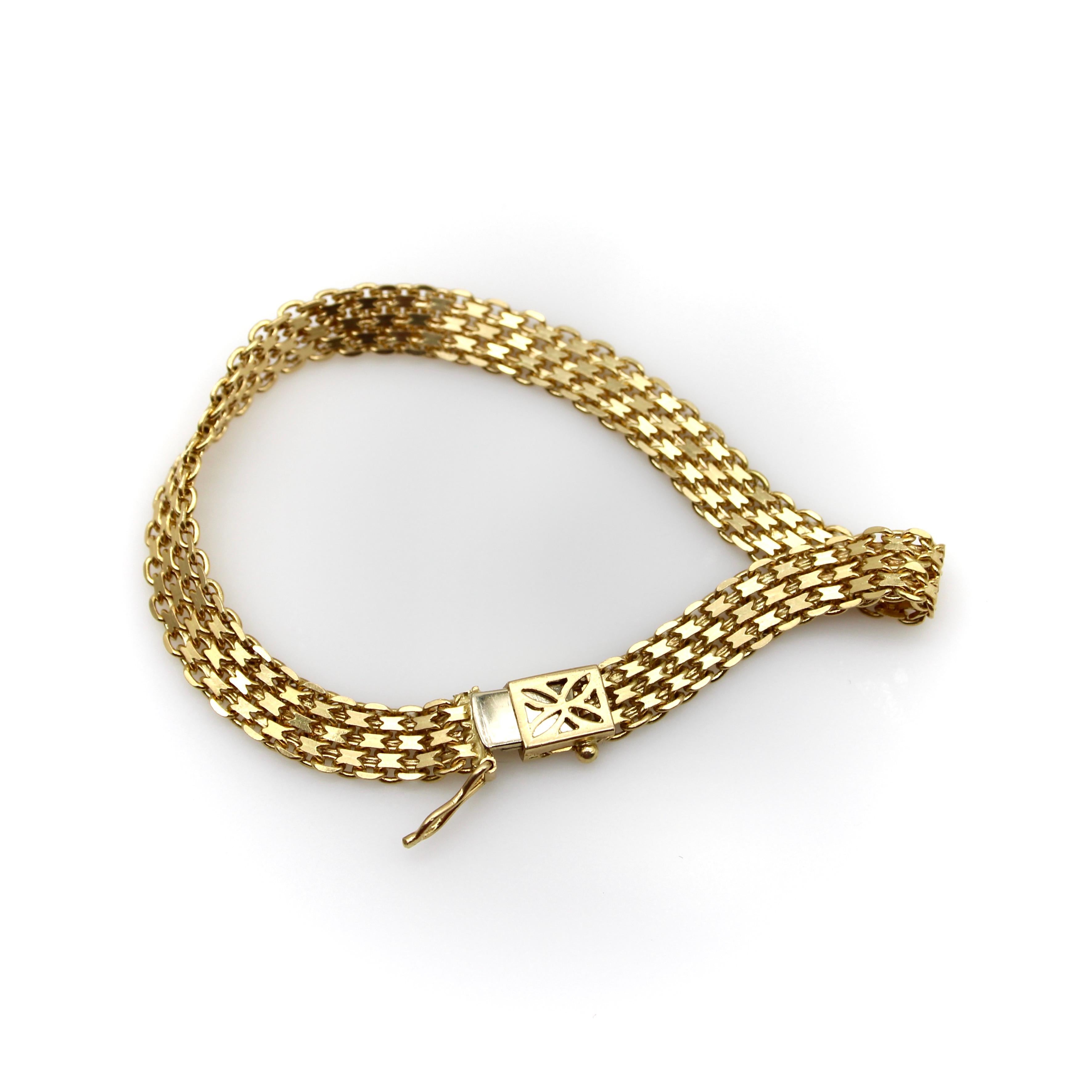 Modern Vintage Woven 18K Gold Italian Bismark Link Bracelet  For Sale