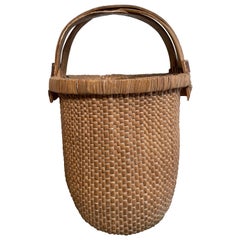 Vintage Woven Asian Basket with Handle