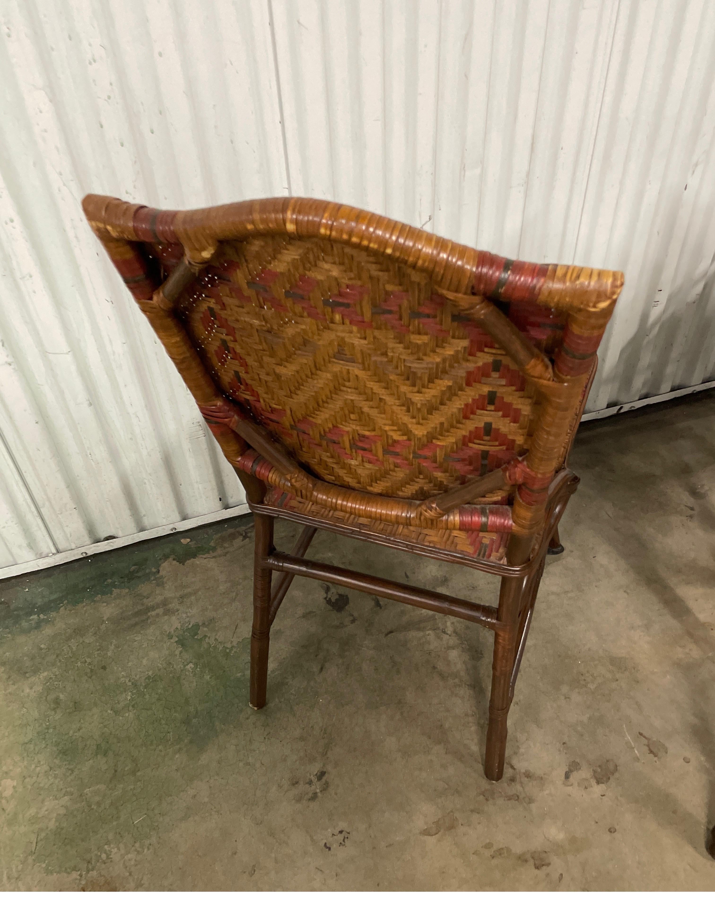 20th Century Vintage Woven Bamboo Game / Breakfast Table & Two Chairs For Sale