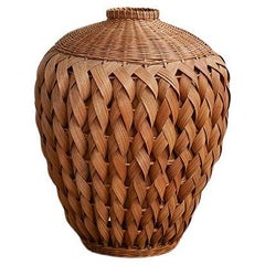 Vintage Woven Basket in Round Shape, France, 20th Century