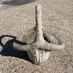 Vintage Woven Basket with Handle Cast Concrete Stone Large Garden Planter Pot